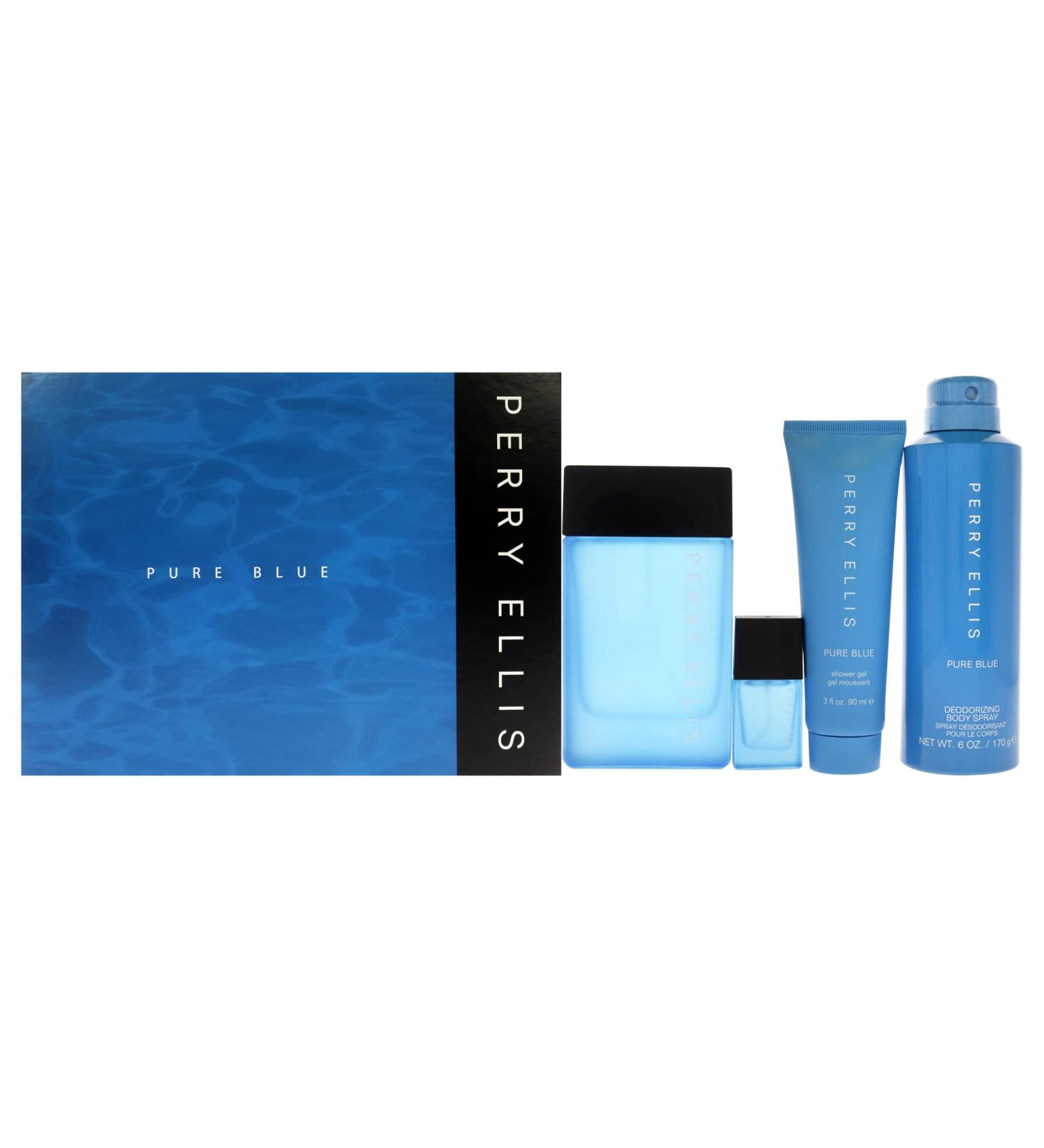 Perry Ellis Perry Ellis Pure Blue 3.4oz EDT Spray 3oz Shower Gel 6oz Deodorant Body Spray 7.5ml Travel EDT Spray Men 4 Pc Gift Set - Buy Online on SooperMarket.com