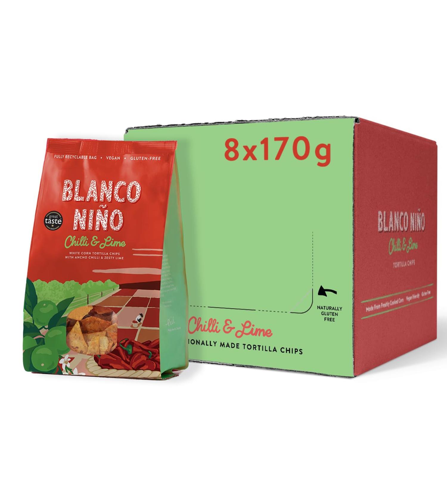 Blanco Ni o - Traditional Tortilla Chips - Chilli & Lime - 8 x 170g - Buy Online on SooperMarket.com