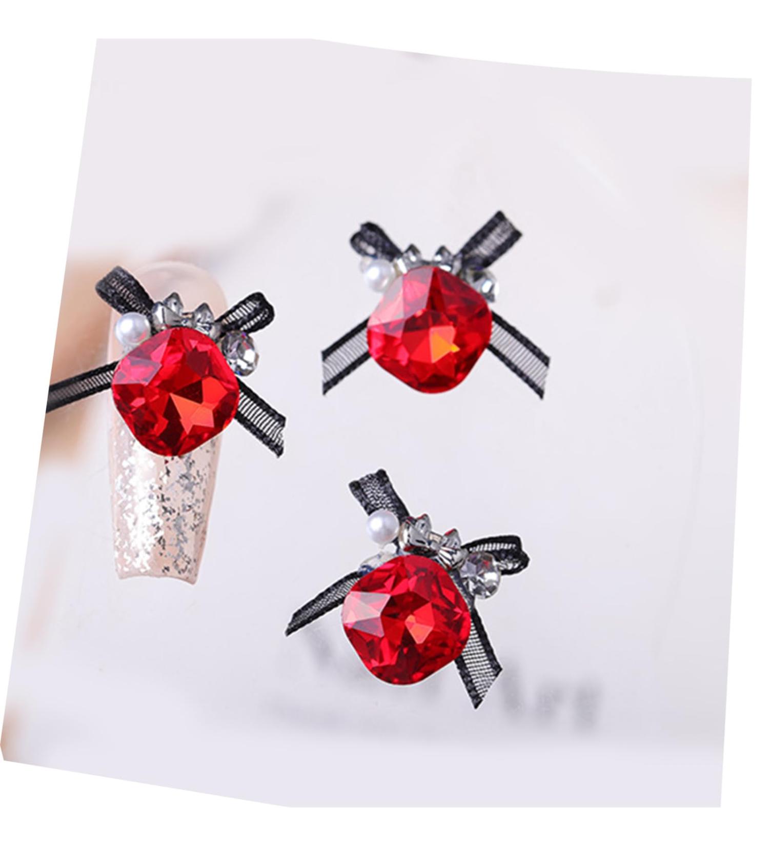 3pcs Nail Art With Rhinestones Organza Bowknot Fingernail Decoration For Salon Home Use Nail Accessories Kit - Buy Online on SooperMarket.com