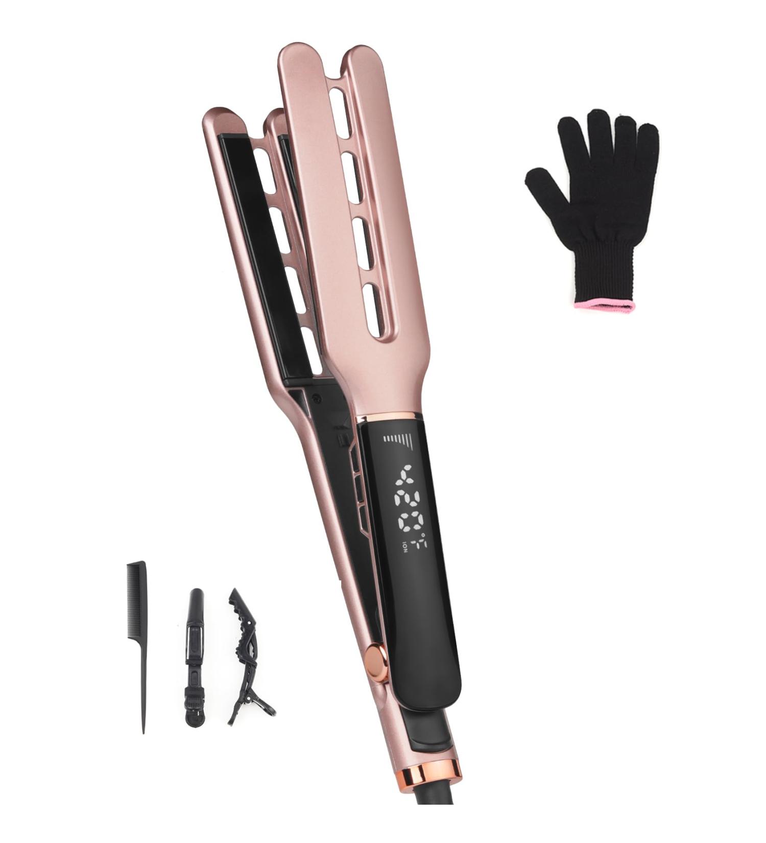 Professional Rose Gold Ceramic Hair Straightener - 4x9mm Plates Digital Temperature Control for Long Thick Hair - International Shipping Available - Buy Online on SooperMarket.com