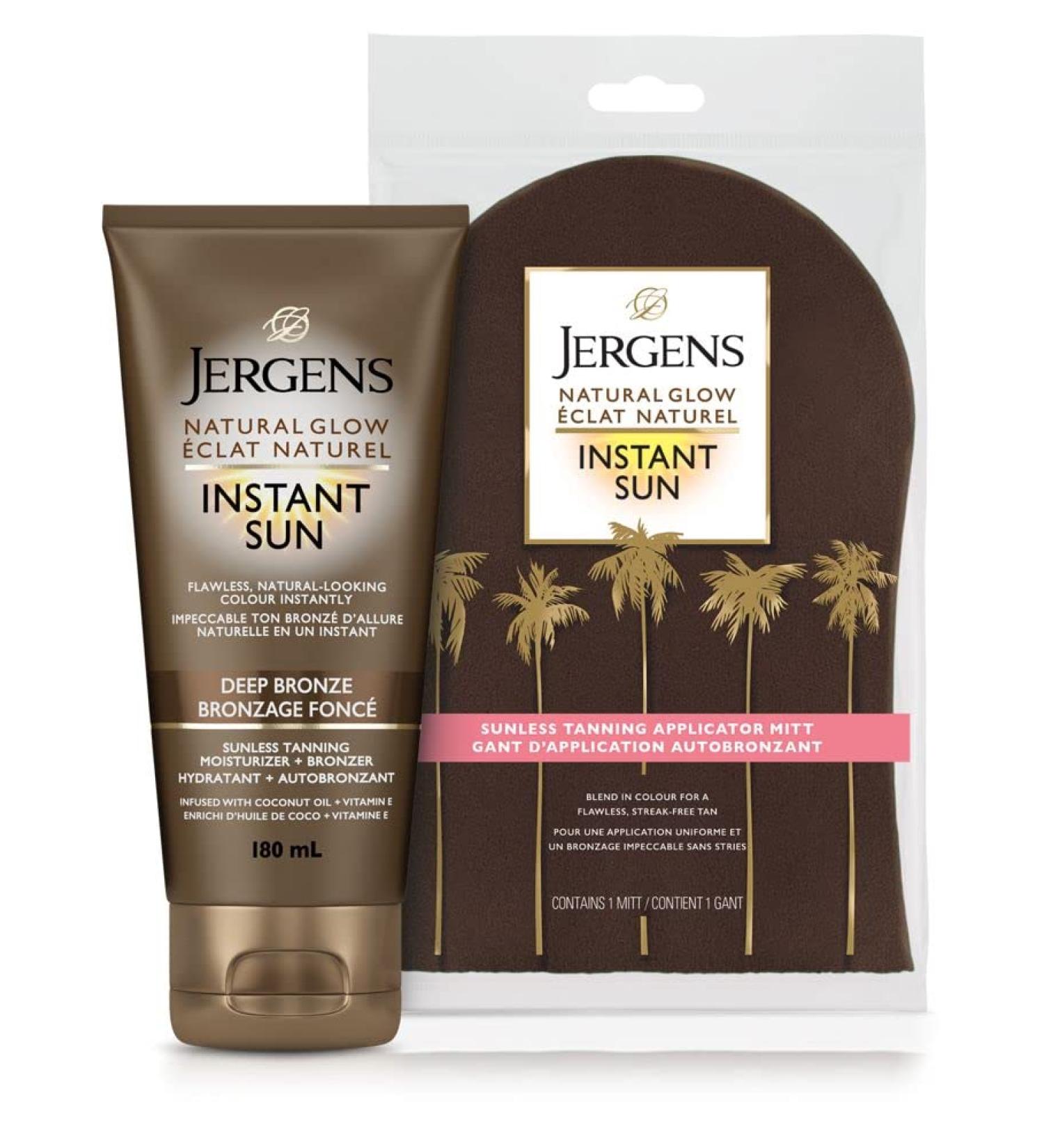 Self Tanner & Tanning Mitt Kit | Jergens Natural Glow Moisturizer & Bronzer (Deep Bronze) + Applicator Mitt for Flawless Natural Looking Colour - Buy Online on SooperMarket.com