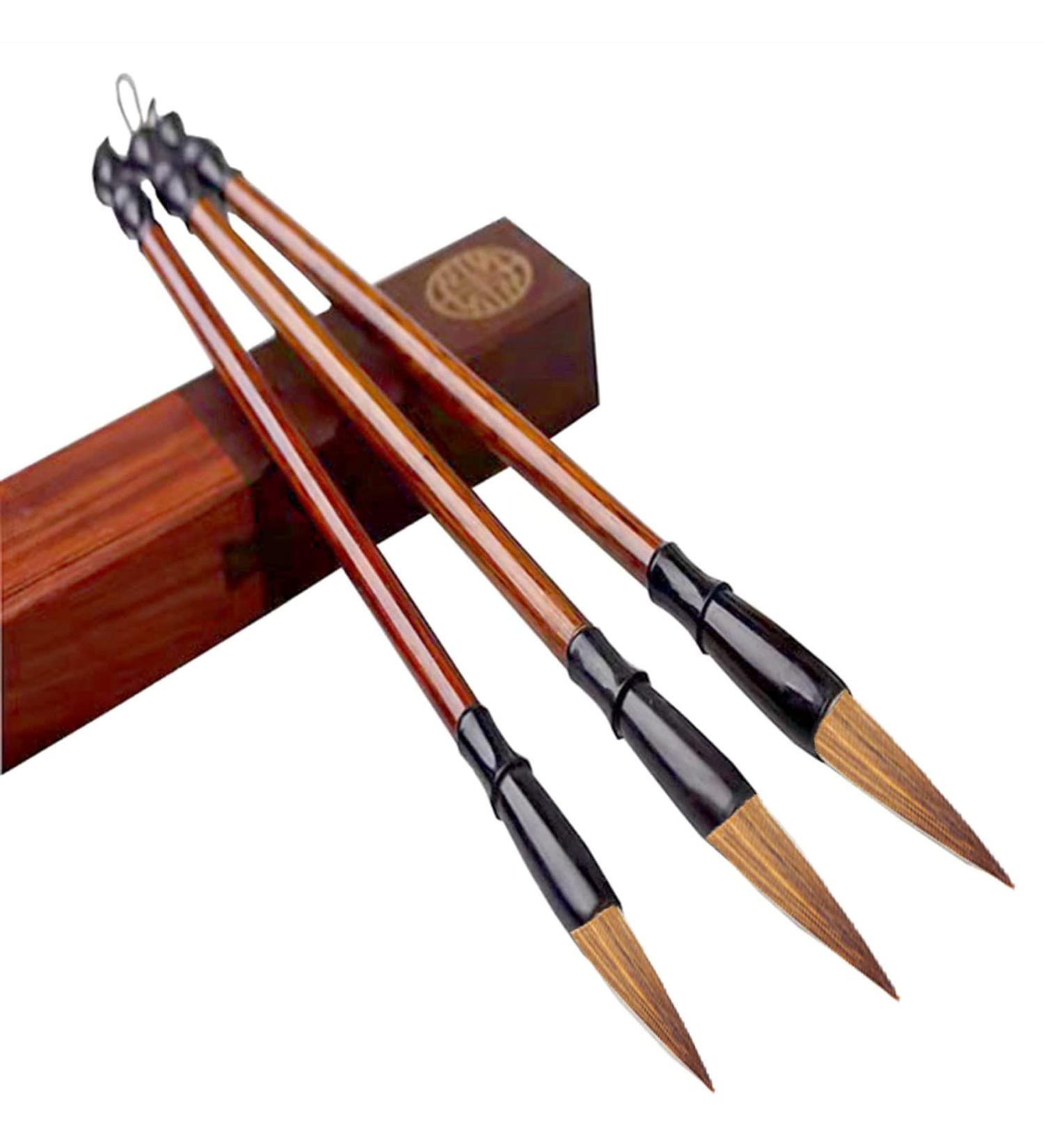 Bukpom Chinese Calligraphy Brush Set - 3 Pack (Green) - Ideal for Writing, Sumi, Maobi, Drawing, Watercolor, Ink Art, Kanji Painting - Wooden Brush Pen - Large Medium Small Sizes - Buy Online on SooperMarket.com