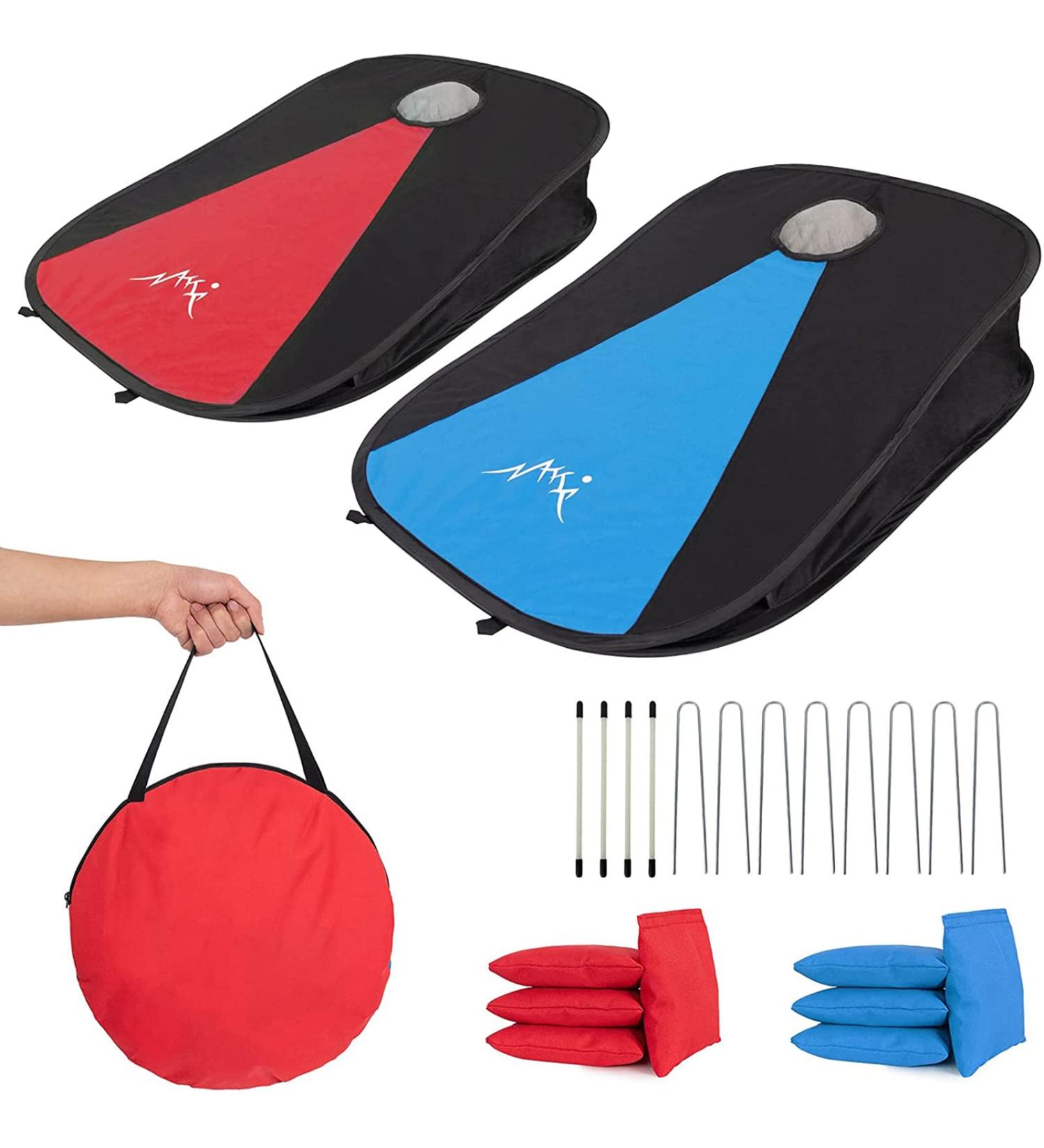 MonSports Portable Cornhole Set - 2 Collapsible Boards, 8 Bean Bags, Carrying Case - Outdoor Yard Toss Game for Kids & Adults - 3x2ft Oxford - Buy Online on SooperMarket.com