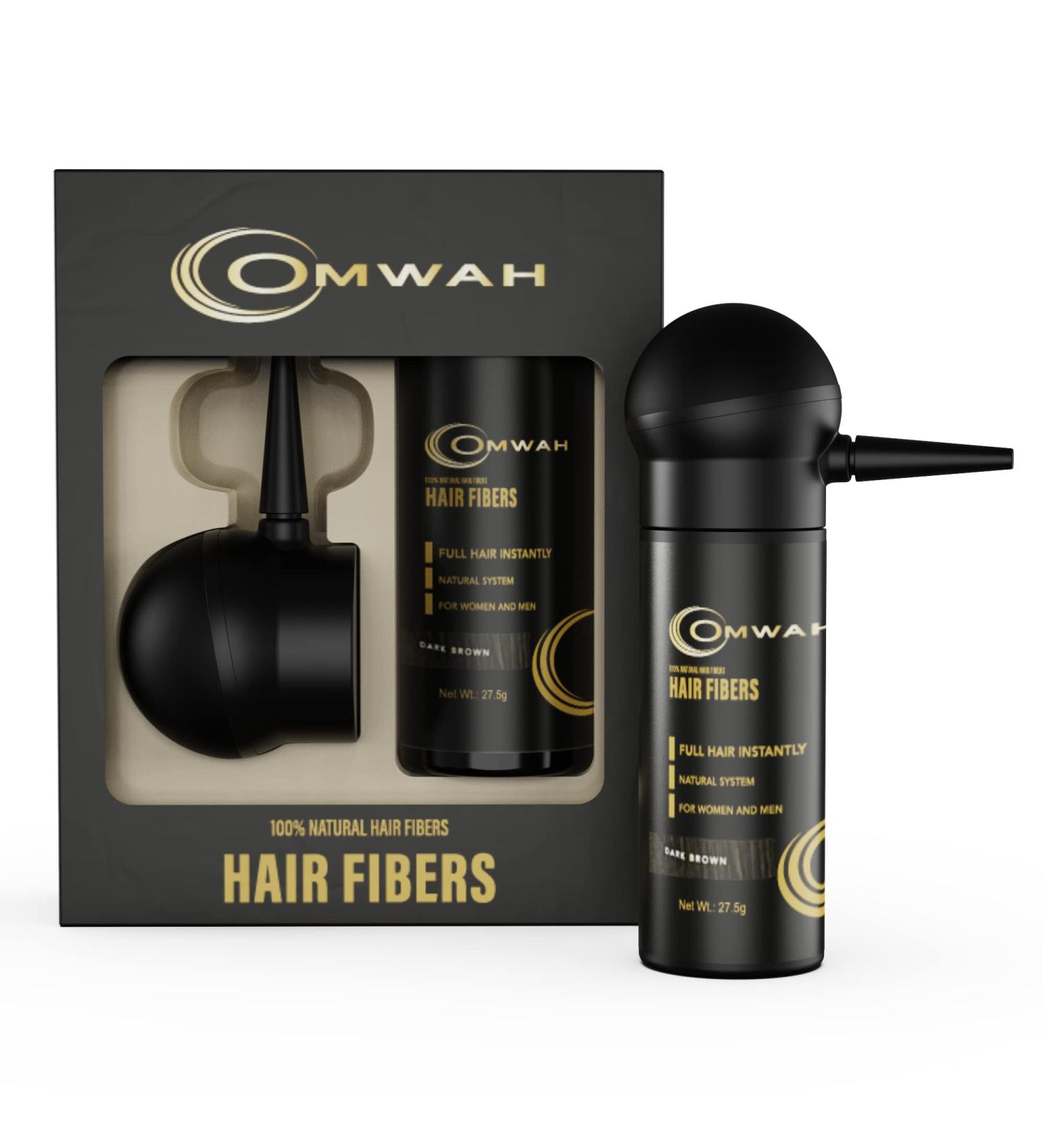 OMWAH Natural Hair Fiber 2-in-1 Kit 27.5g Bottle - Instant Thickening Hair Fibers & Spray Applicator for Natural Concealing & Styling - Dark Brown - Buy Online on SooperMarket.com