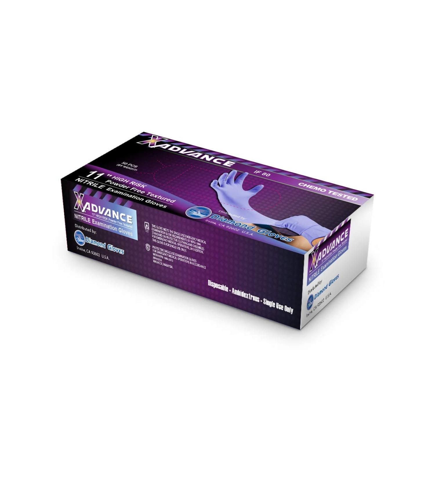 Diamond Gloves 8 mil Nitrile Examination Gloves - Large (500pcs/case) - Chemo Tested High Risk - 11in Cuff - P/F - Buy Online on SooperMarket.com