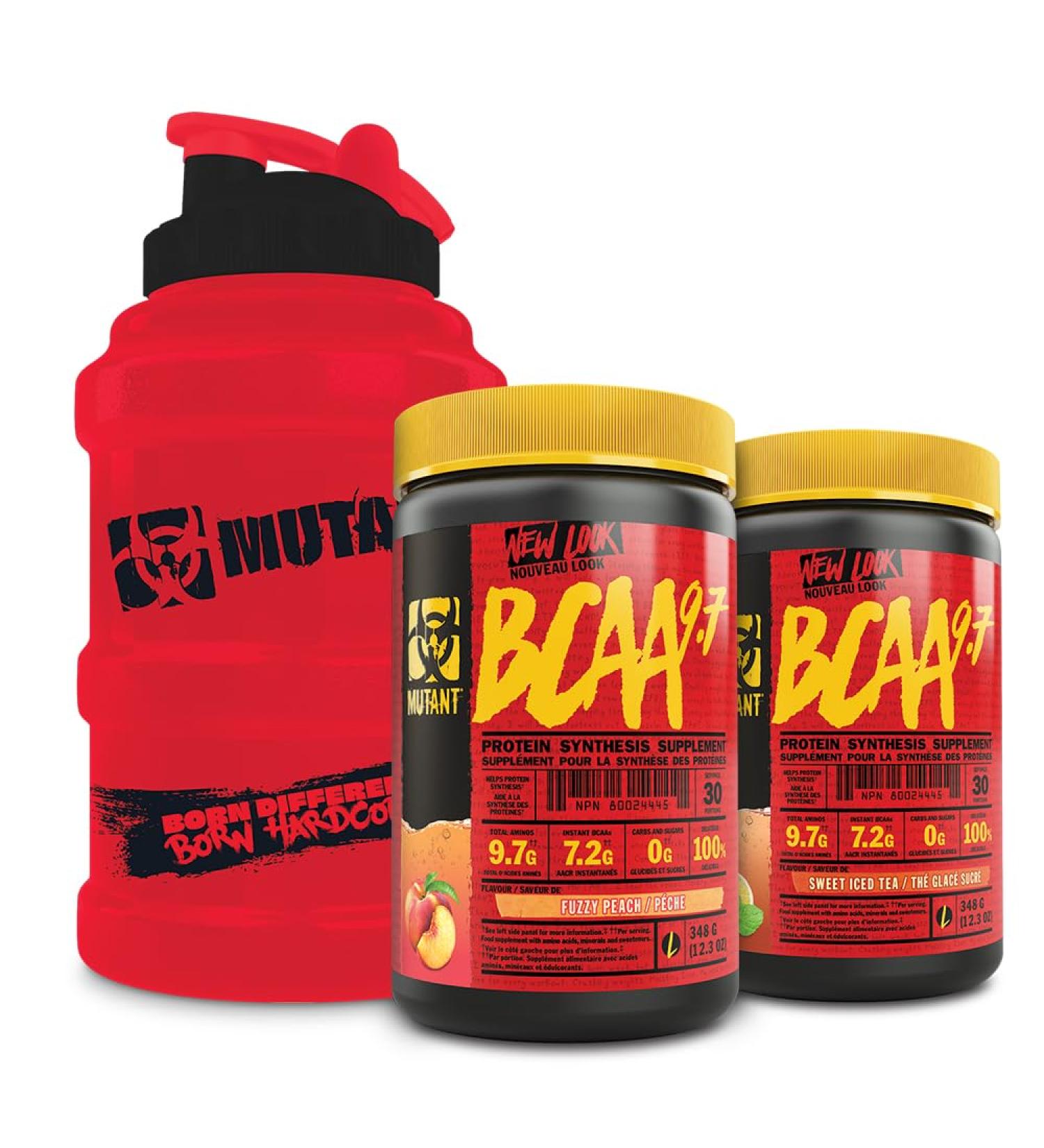 Mutant Bcaa 9.7 | Double BCAA Bundle | Fuzzy Peach 348 G | Sweet Iced Tea 348 G | Red Branded Mega Mug 2.6 L | 60 Total Serving - Buy Online on SooperMarket.com