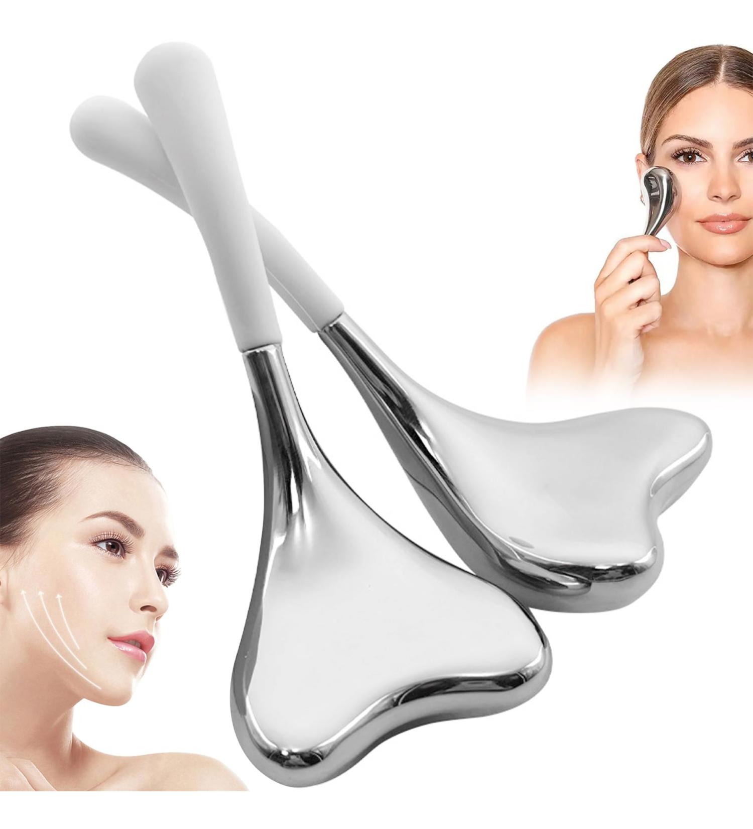Buy 1 Pair Ice Globes Face Massager - Stainless Steel V-Shaped Gua Sha Facial Tools for Women | Cooling Spa Globes with Storage Case - Buy Online on SooperMarket.com