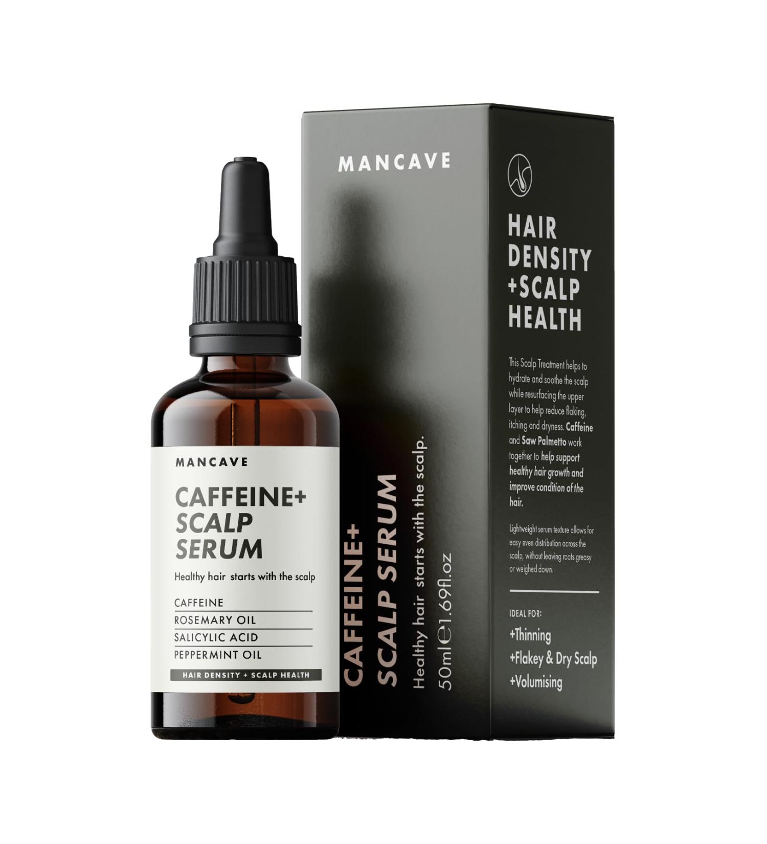 ManCave Caffeine+ Scalp Serum 50ml for Men Stimulate and Condition Scalp with Caffeine and Rosemary Oil Exfoliate Dry Flaky and Itchy Scalp with Salicylic Acid Natural Formulation Vegan Friendly - Buy Online on SooperMarket.com