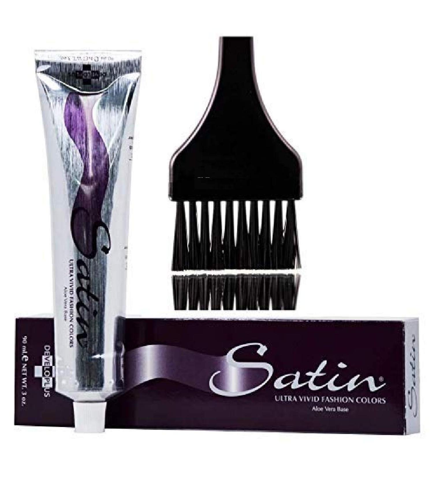 SATIN Hair Color Developlus Ultra Vivid Fashion Colors (with Sleek Applicator Brush) ALOE VERA BASE Low Ammonia Cream Haircolor Dye (1BB Blue Black)