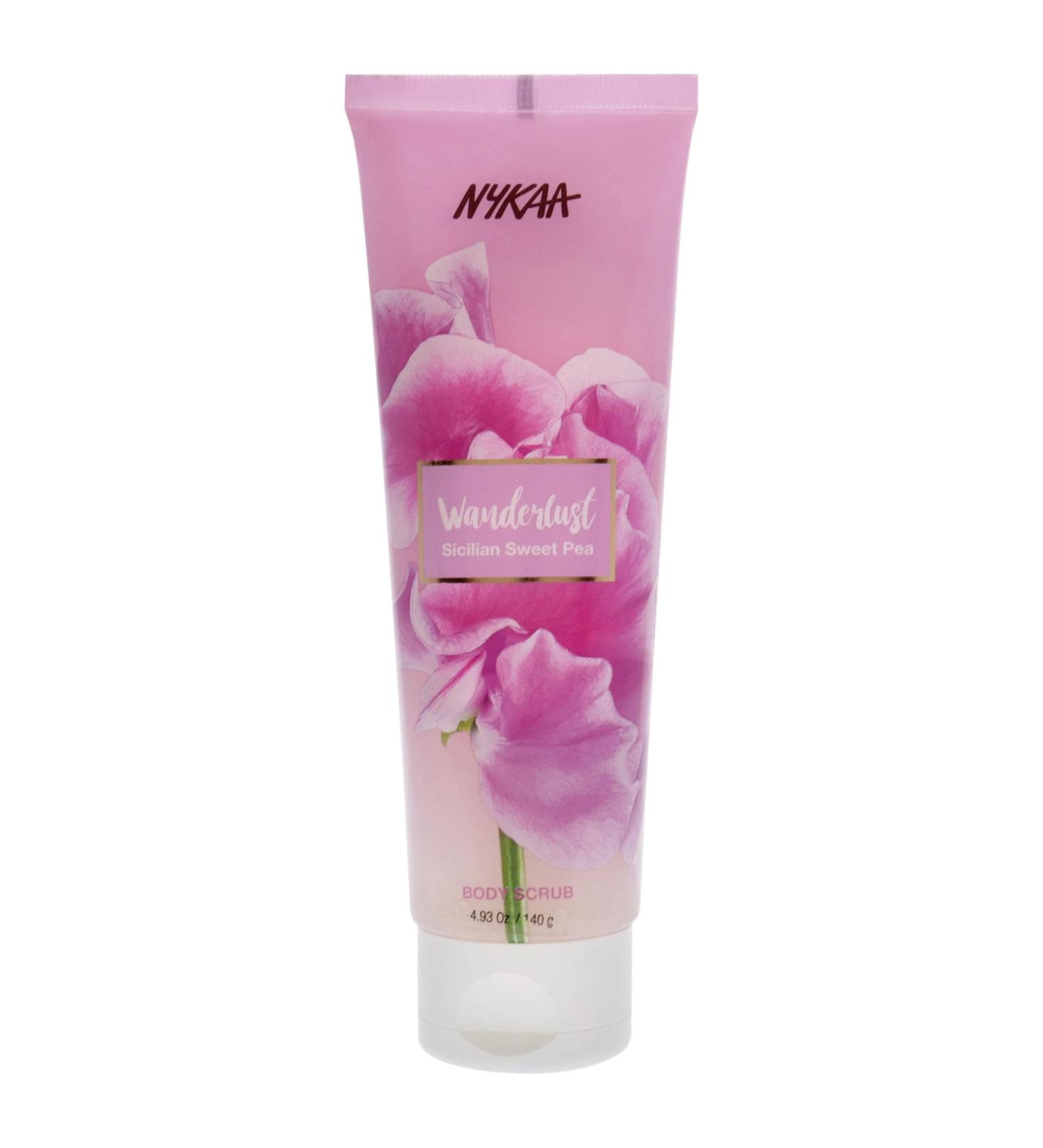 Nykaa Wanderlust Sicilian Sweet Pea Body Scrub - Exfoliating Aloe Vera & Jojoba Extracts for Soft Skin - 4.93 Oz | International Shipping Available - Buy Online on SooperMarket.com