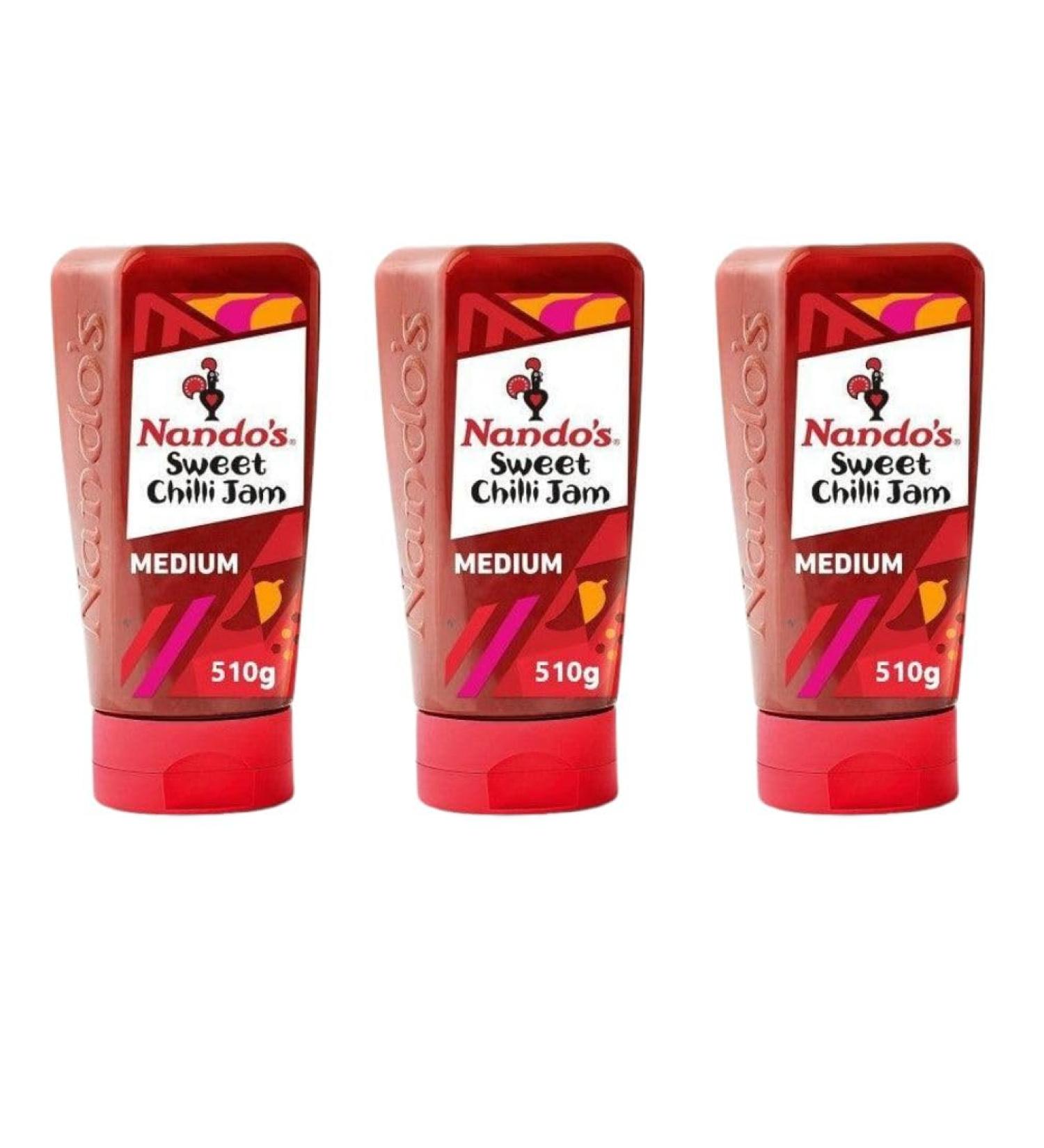 3 x 510g Sweet Chilli Jam Medium Hot Spicy Spread Sauce Piri Piri Marinade Savoury Dip