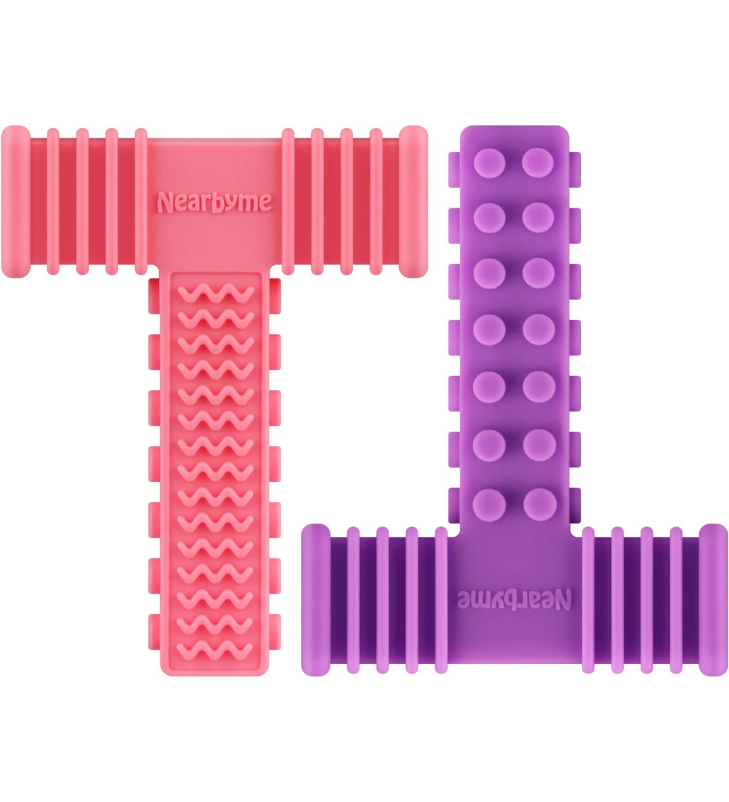 Nearbyme 2 Pack Silicone Sensory Chew Sticks for Autistic ADHD Baby Nursing - Pink Purple - Buy Online on SooperMarket.com