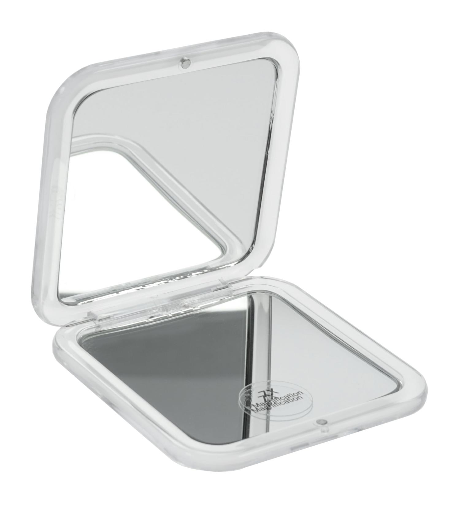 Fantasia Square Pocket Mirror - Double-Sided Normal and 7x Magnification, White Plastic, Handy Folding Design - 8.5 x 8.5 cm - Buy Online on SooperMarket.com