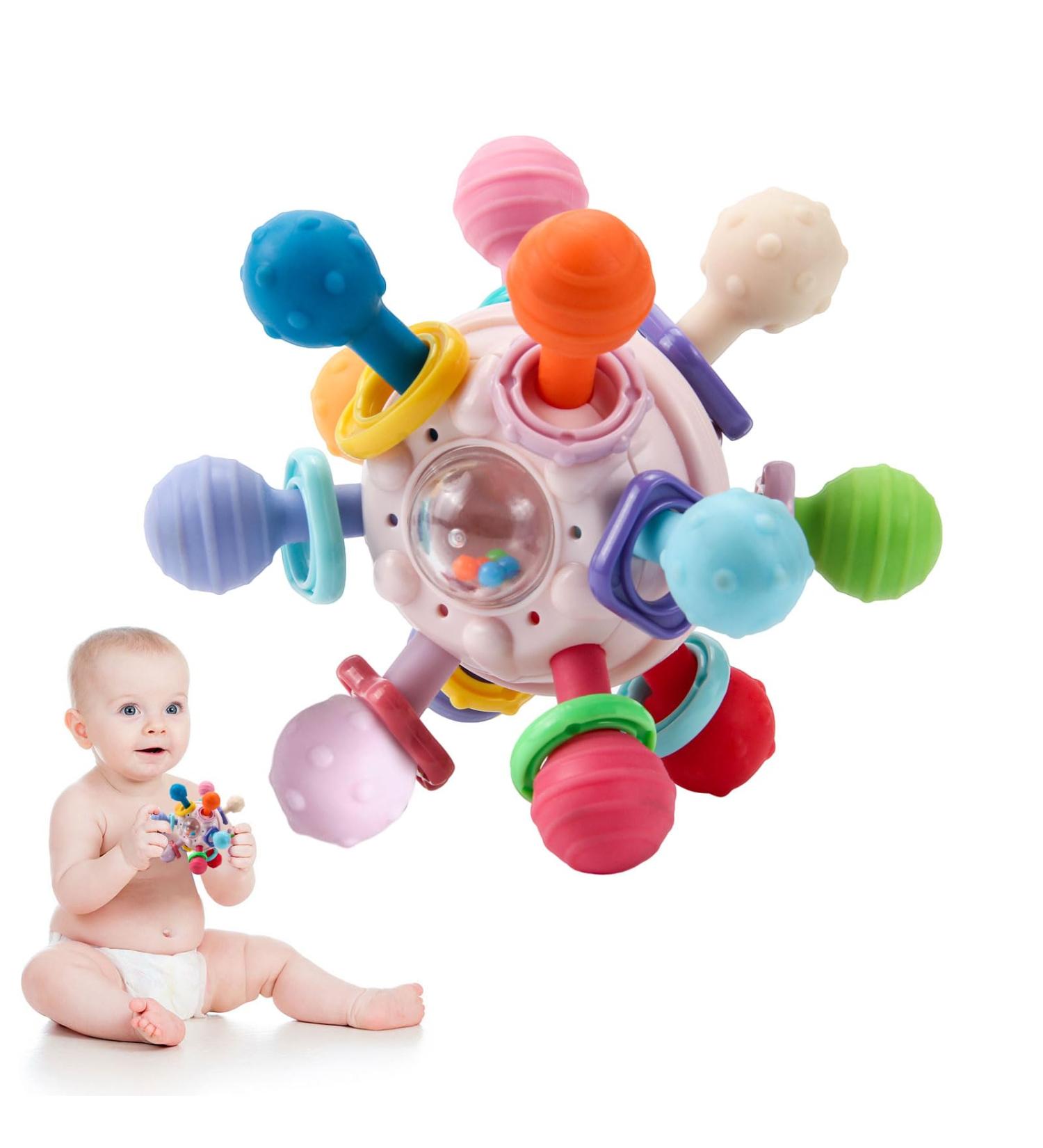 MyDova Silicone Baby Bite Toys | BPA-Free Gripping Ball Rattles for 0-9 Months | Perfect Baby Gift in Pink - Buy Online on SooperMarket.com