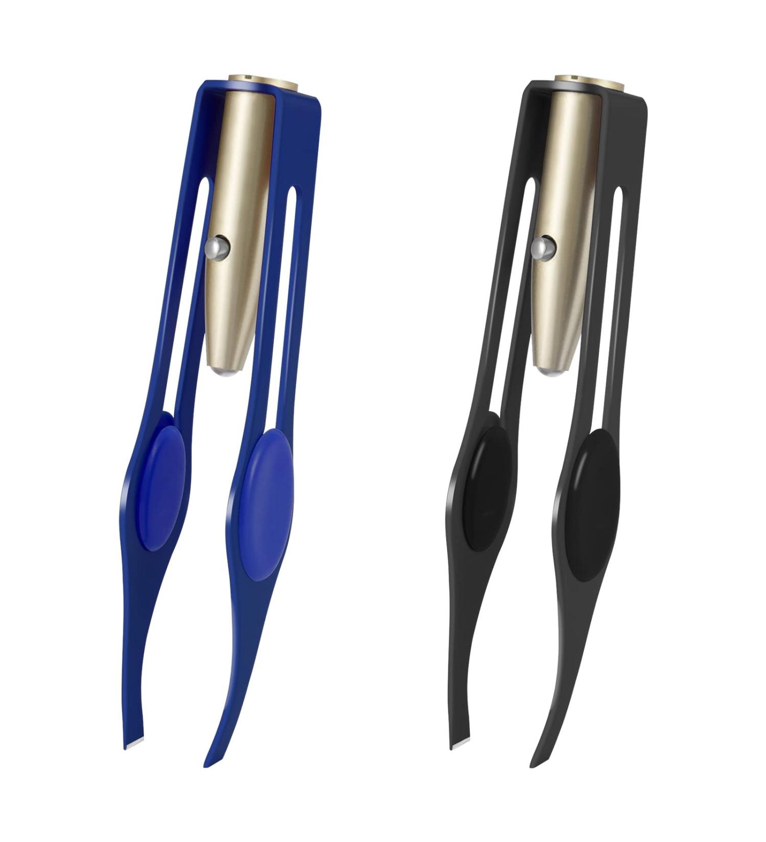 Fuyamp 2Pcs LED Lighted Tweezers Set - Stainless Steel Precision Tools for Hair Removal, Eyebrows, and Eyelashes - Perfect for Men and Women (Black+Blue) - Buy Online on SooperMarket.com