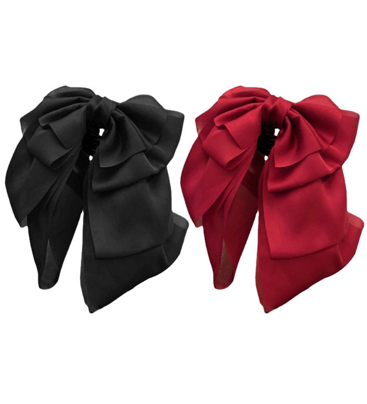 Hair Bows for Women Bows for Hair Ribbon Hair Clips 2PCS Black Red Hair Bow Satin Bow Hair Clips Large Silky Ribbon Bows Hair Accessories for Women Girls Short Type - Buy Online on SooperMarket.com