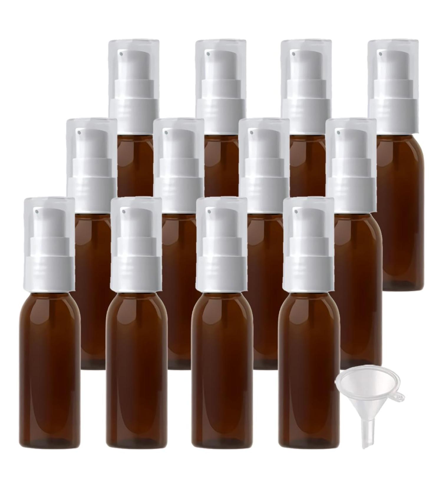 ZEOABSY 12 Pieces 30 ml Brown Lotion Bottles with WhiteÂ Pump 30ml Empty PET Plastic Lotion Pump Bottle Cosmetic Gel Travel Container for Cosmetic Make up Cleaning + 2 x Funnel Brown 30ml - Buy Online on SooperMarket.com