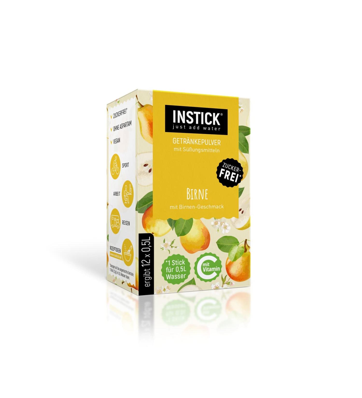 Intick Sugar-Free Instant Drink - Pear Flavor | Vegan Low-Calorie Vitamin C | 1 Pack (12 x 0.5-1L) - Refreshing Instant Beverage Powder - Buy Online on SooperMarket.com