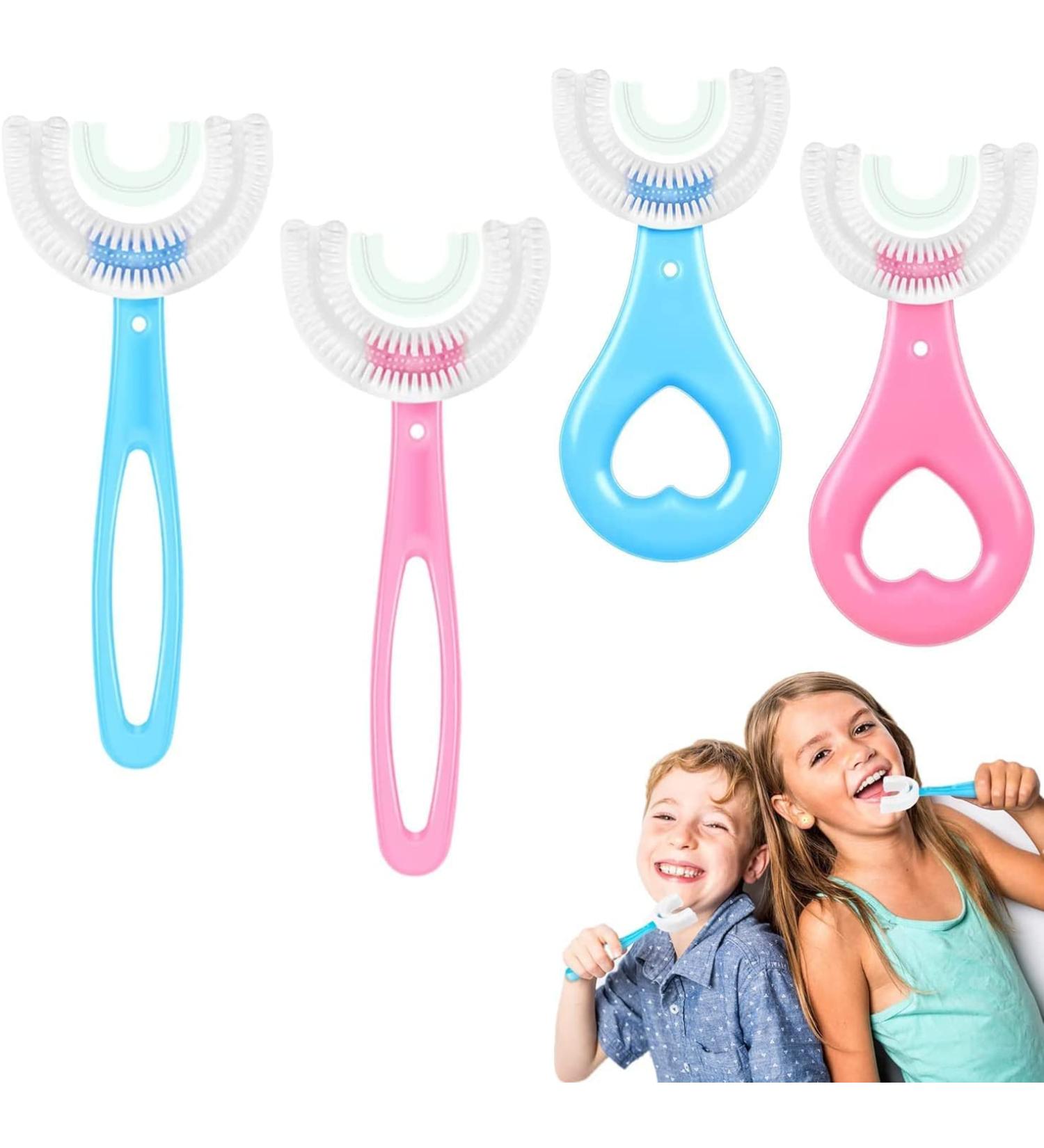 4Pack Kids Toothbrush Food Grade Soft Silicone Brush Head 360 degree Oral Teeth Cleaning Full Mouth Toothbrush Design for Toddlers and Children - Buy Online on SooperMarket.com