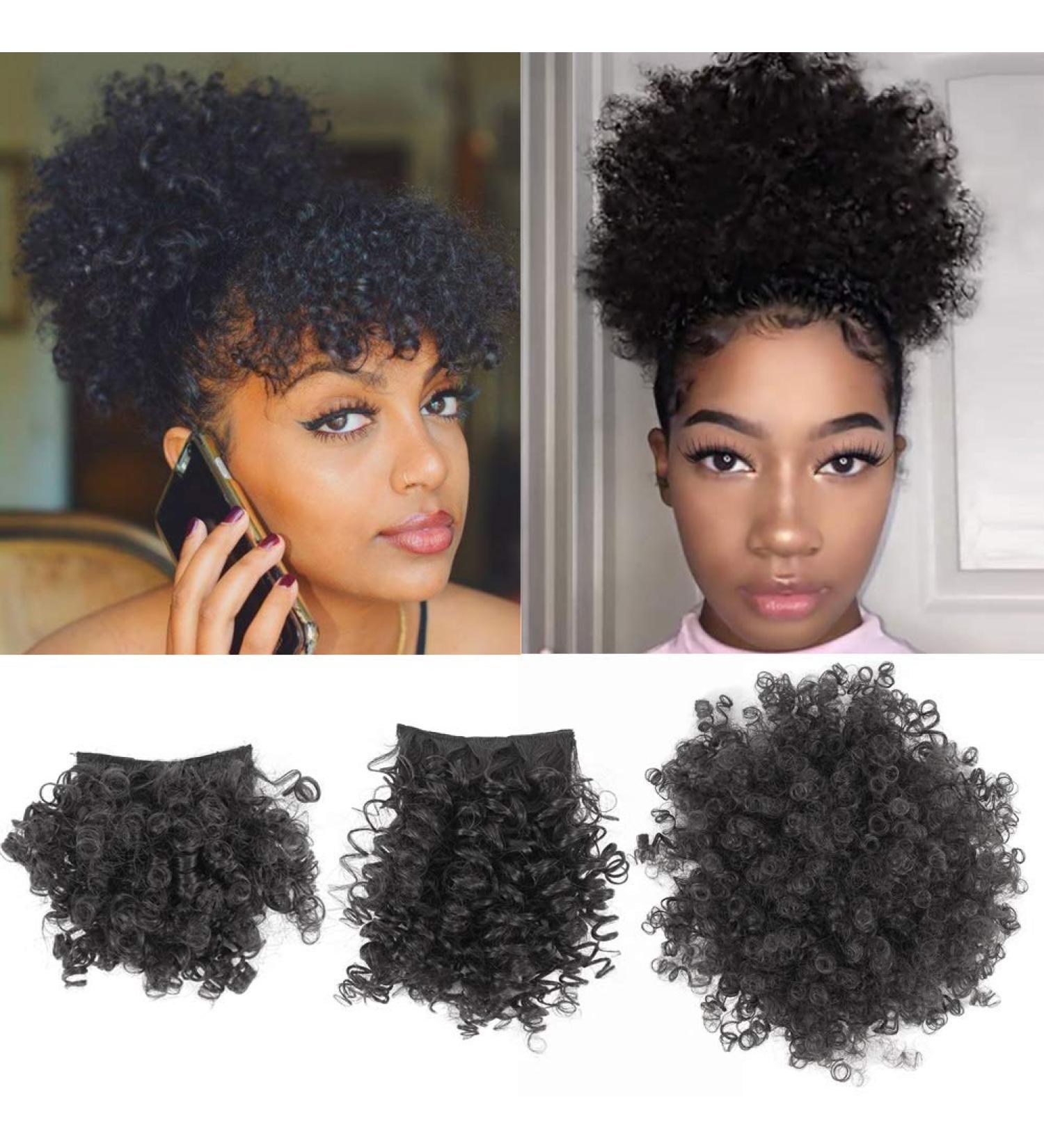 Allyreetress Afro Puff Drawstring Ponytail with Bangs - Short Kinky Curly Bun for Black Women - 3 Piece Set in 1B-Black - Buy Online on SooperMarket.com