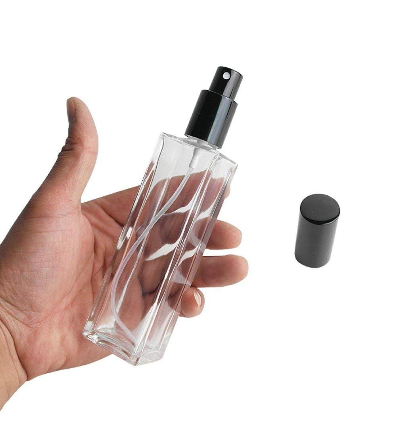 Refillable Glass Perfume Spray Bottle 50ml - Travel Essential Oil & Makeup Tool - Black Closure - Perfect Gift - Buy Online on SooperMarket.com