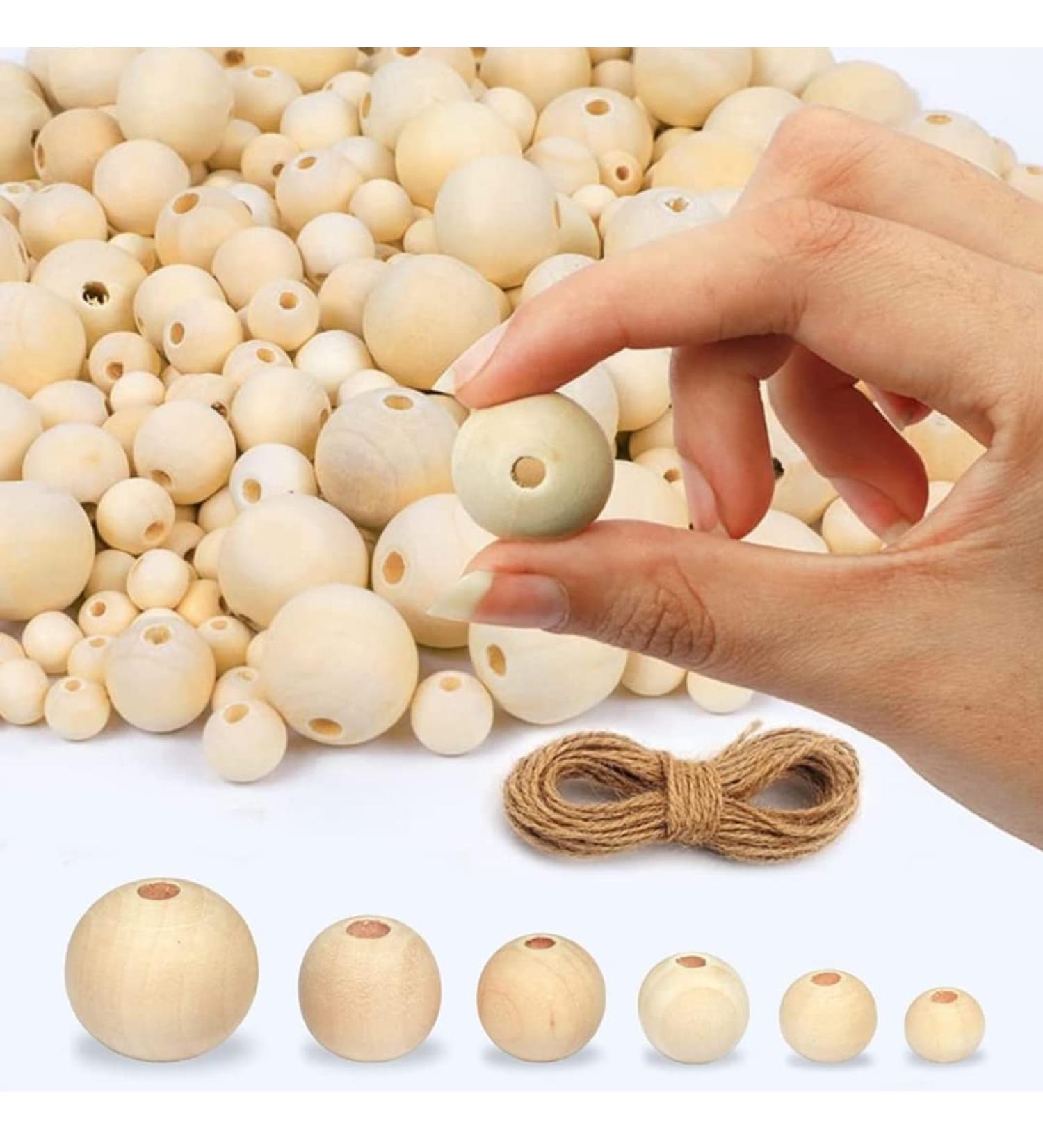 Innovative Offer: 510 Pcs Wooden Beads with Jute Twine - 6 Sizes Unfinished Wood Beads for Crafts - Ideal for Jewelry Making, Garland, and DIY Projects - Buy Online on SooperMarket.com