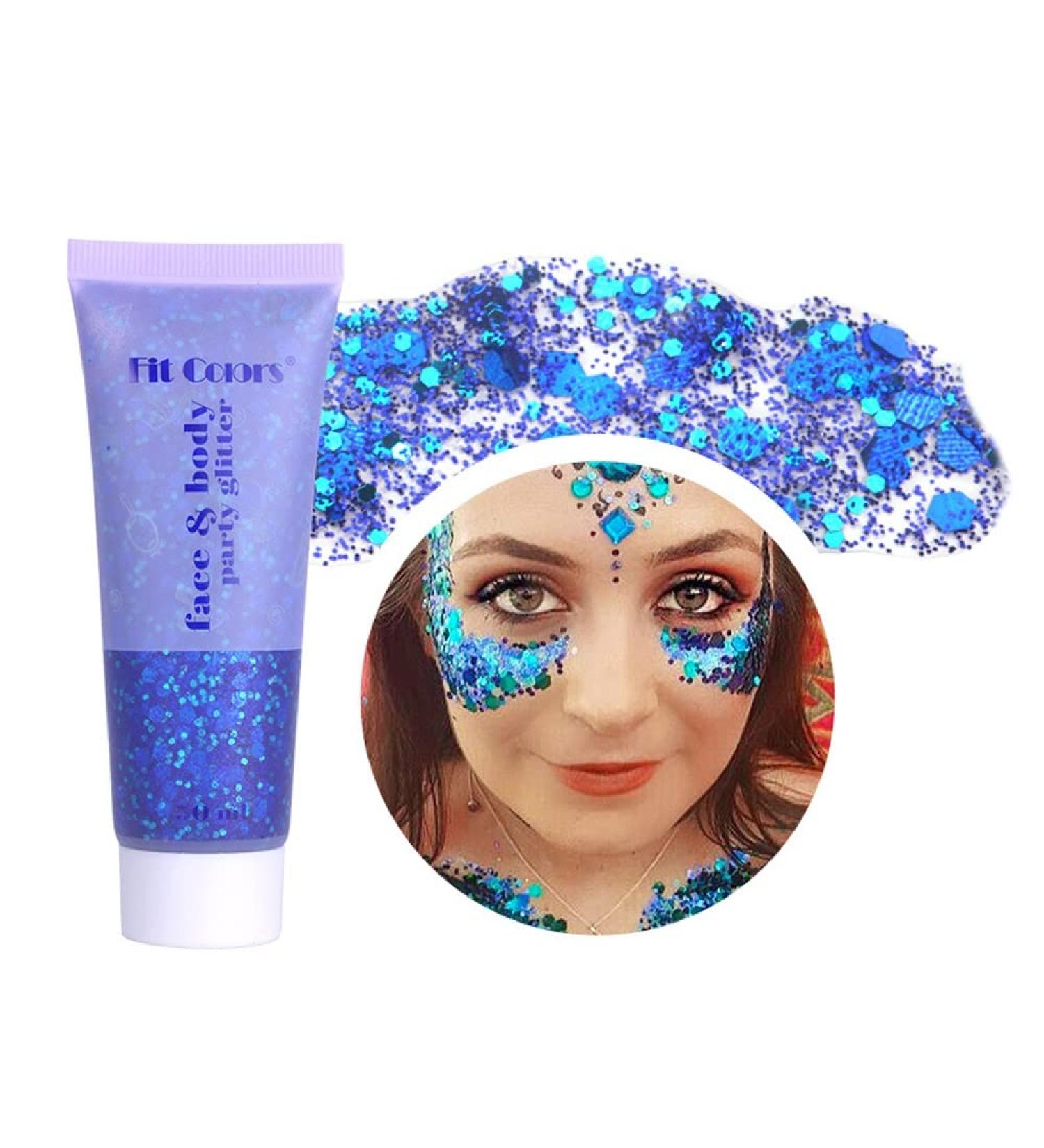 SWETIYOU 50ml Holographic Chunky Body Glitter Gel - Long Lasting Festival Cosmetic Sequins in Blue - Buy Online on SooperMarket.com