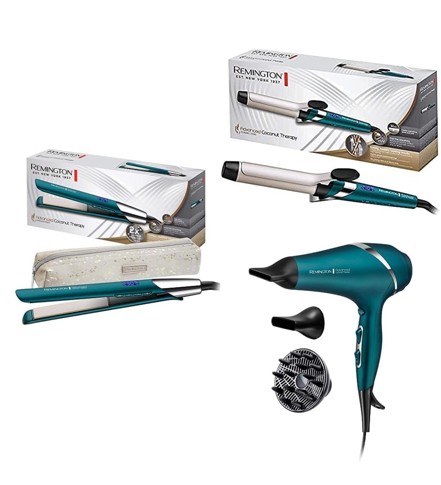 Remington Styling Set Advanced Coconut | Hairdryer Hair Straightener & 32mm Curling Iron for Perfect Hair - Buy Online on SooperMarket.com