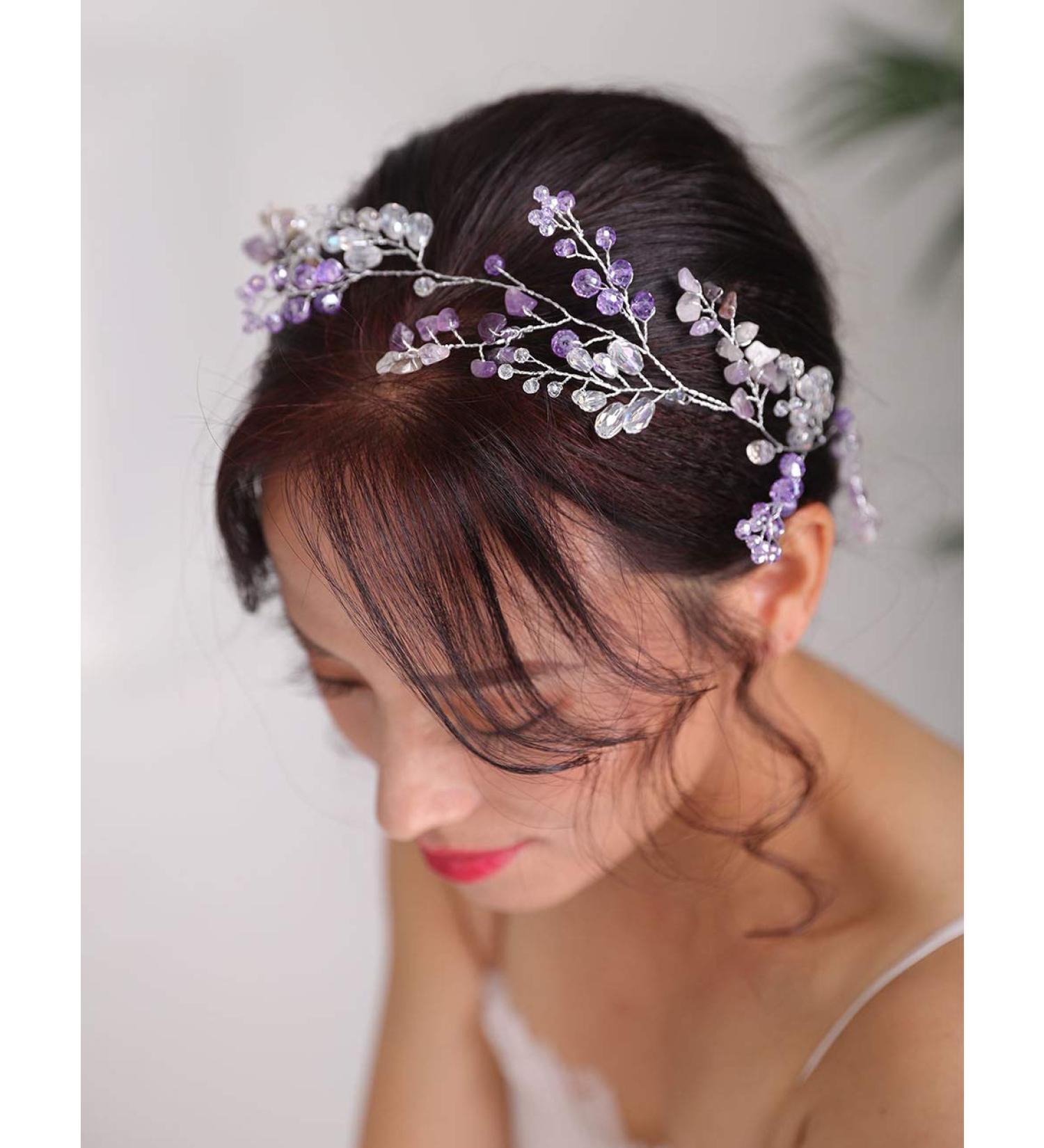 Purple Bridal Wedding Hair Vine - Denifery Natural Stone & Crystal Headpiece - Buy Online on SooperMarket.com
