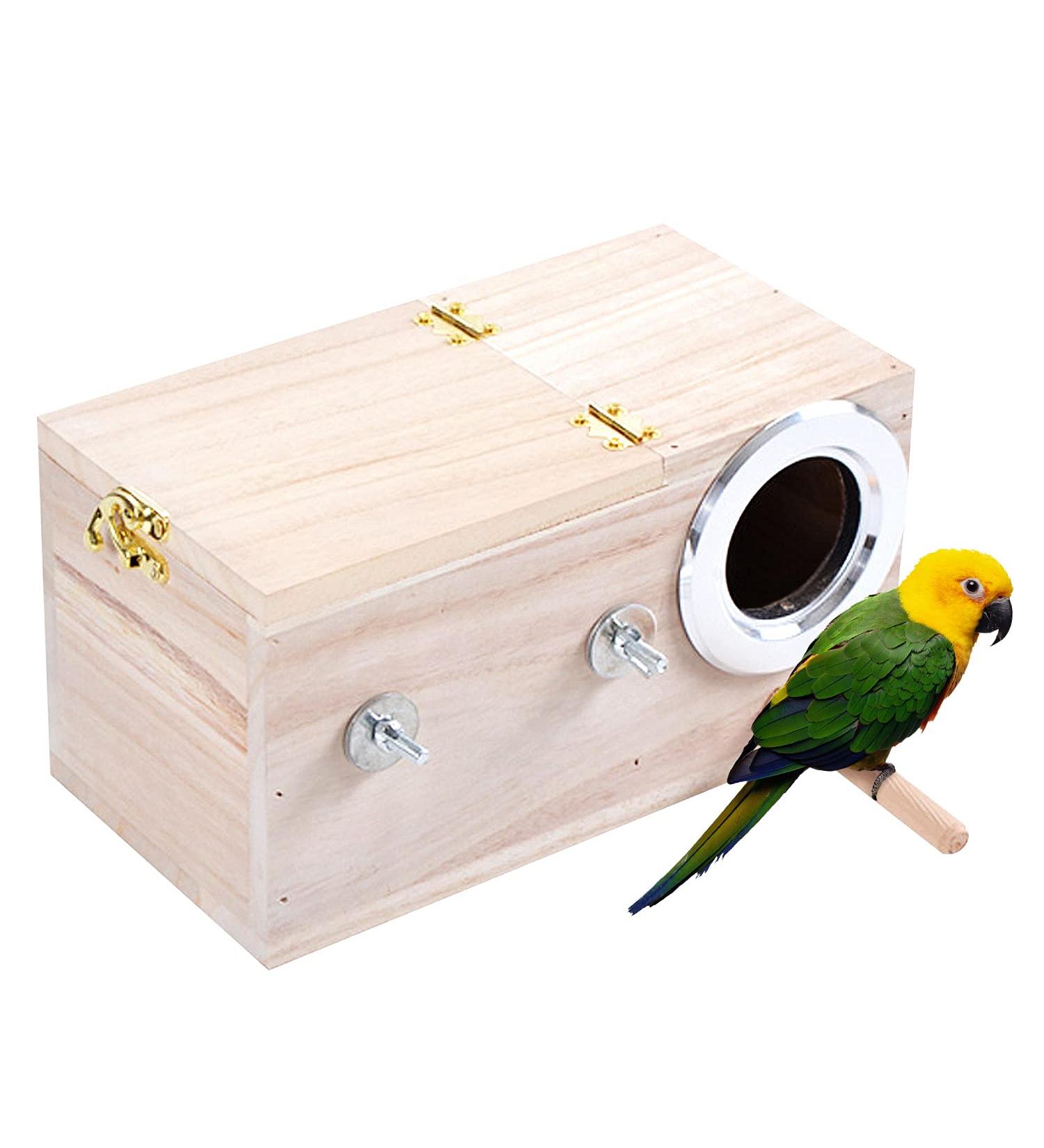Wooden Parrot Breeding Box for Birds - Budgie, Cockatiel, Parakeet, Lovebirds, Conure, Cockatoo - Nesting Box for Cage - 7.8x4.7x4.7 inch - Buy Online on SooperMarket.com