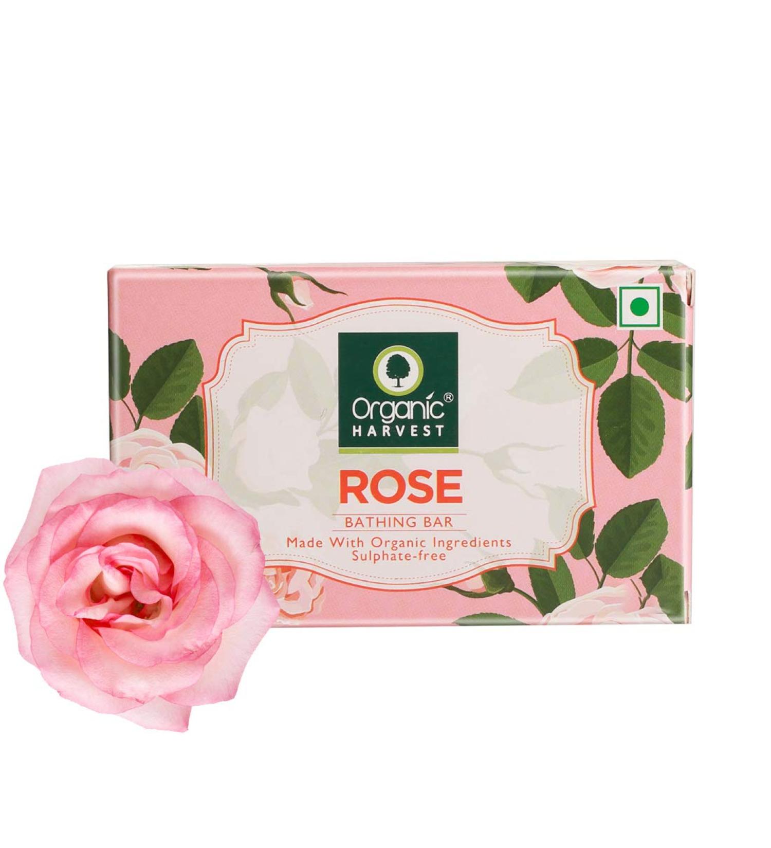 Organic Harvest Gentle Cleansing Rose Bathing Bar For Skin Moisturisation Ideal For All Skin Types 100% American Certified Organic Paraben & Sulphate Free 125gm - Buy Online on SooperMarket.com