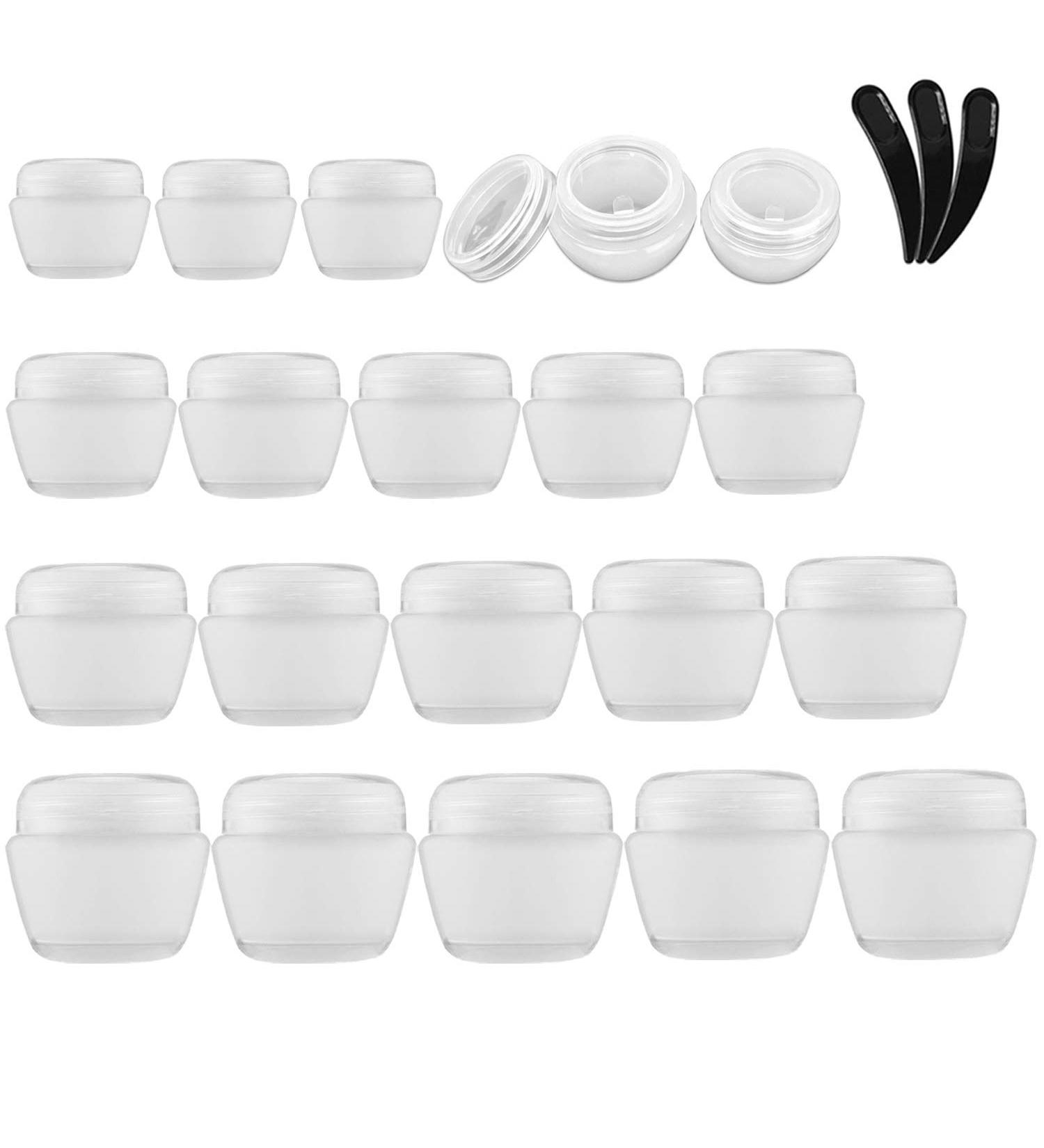Alledomain 20 Pieces Empty Clear Makeup Sample Pots with 3 Mini Spatula Plastic Refillable Travel Container Jars with Lids and Inner Liners for Cosmetic Creams Lotions Beauty (5g / 10g / 20g / 30g) - Buy Online on SooperMarket.com