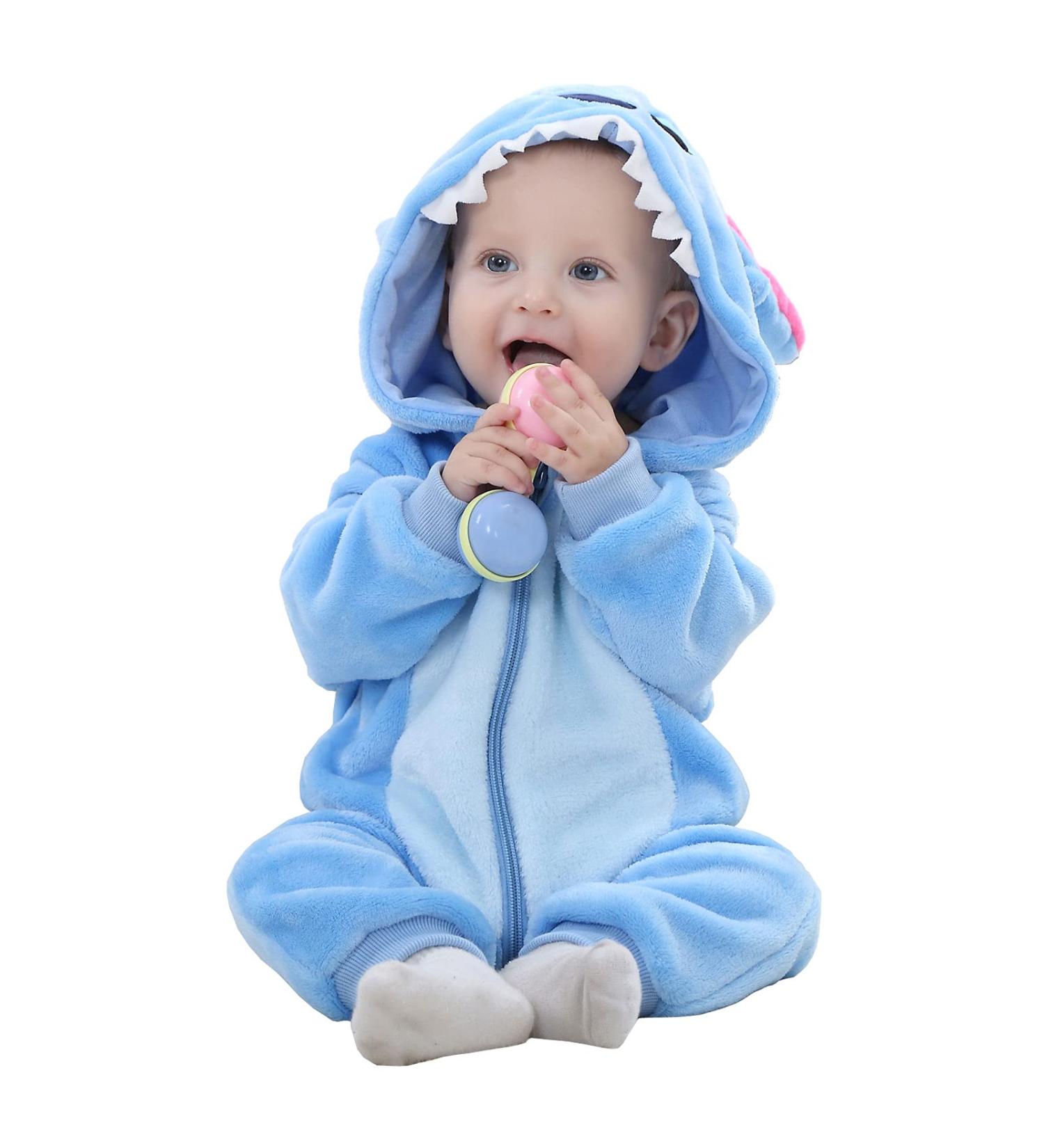 TMEOG Baby Romper Hooded Jumpsuit | Unisex 6-12 Months | Blue Star Design | Autumn Winter Flannel Clothing - Buy Online on SooperMarket.com