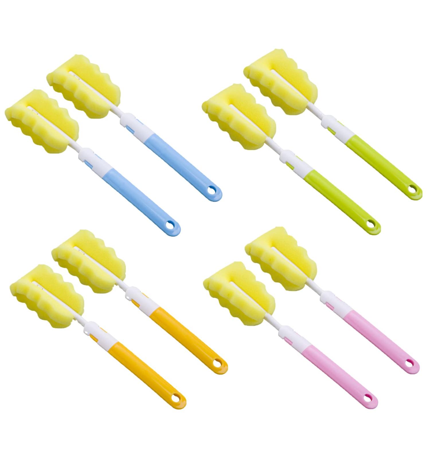 8-Piece Foam & Bottle Cleaning Brush Set for Baby Bottles & Cups - Orange Blue Green Pink - Buy Online on SooperMarket.com