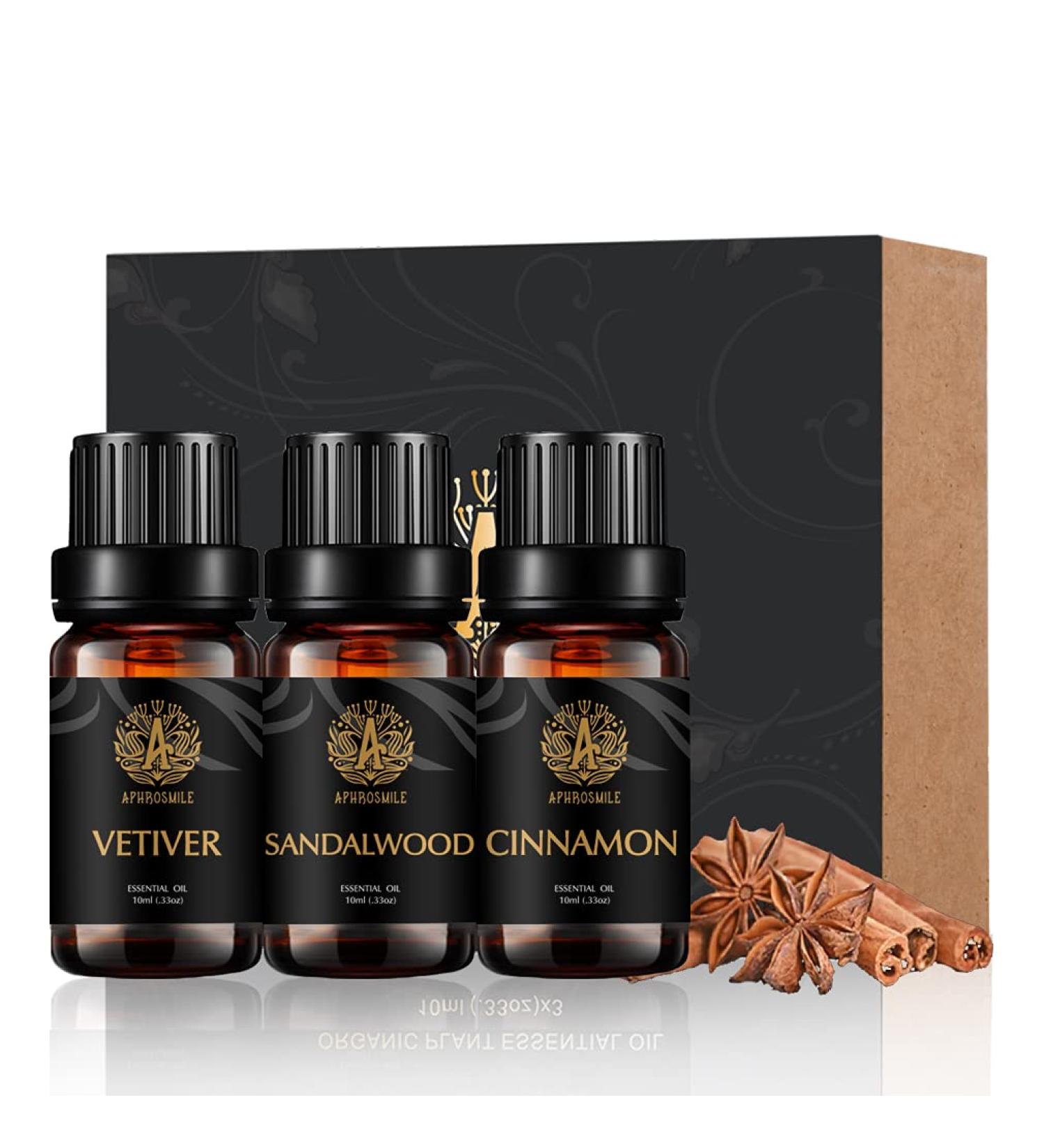 Therapeutic-Grade Aromatherapy Essential Oils Set Sandalwood Cinnamon Vetiver Essential Oils Set 100% Pure Aromatherapy Essential Oils Kit for Diffuser Massage Humidifier 3x10ml - Buy Online on SooperMarket.com