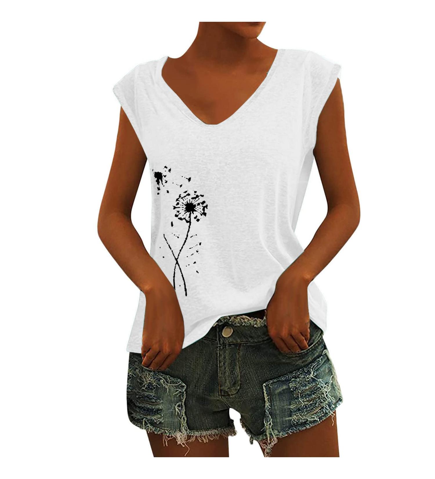 Short Sleeve T Shirts Clothing Woman T-Shirt Casual Black Clothing Top Women's Floral Pattern for Women Crop Tops Shirt Shirts Top Women's Summer Tank Top 3 White M - Buy Online on SooperMarket.com