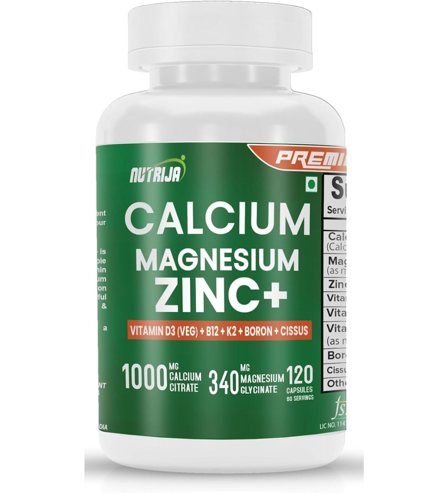 Calcium Magnesium Zinc with Vitamin D3 Boron K2 & B12 (120 Capsules) - Buy Online on SooperMarket.com