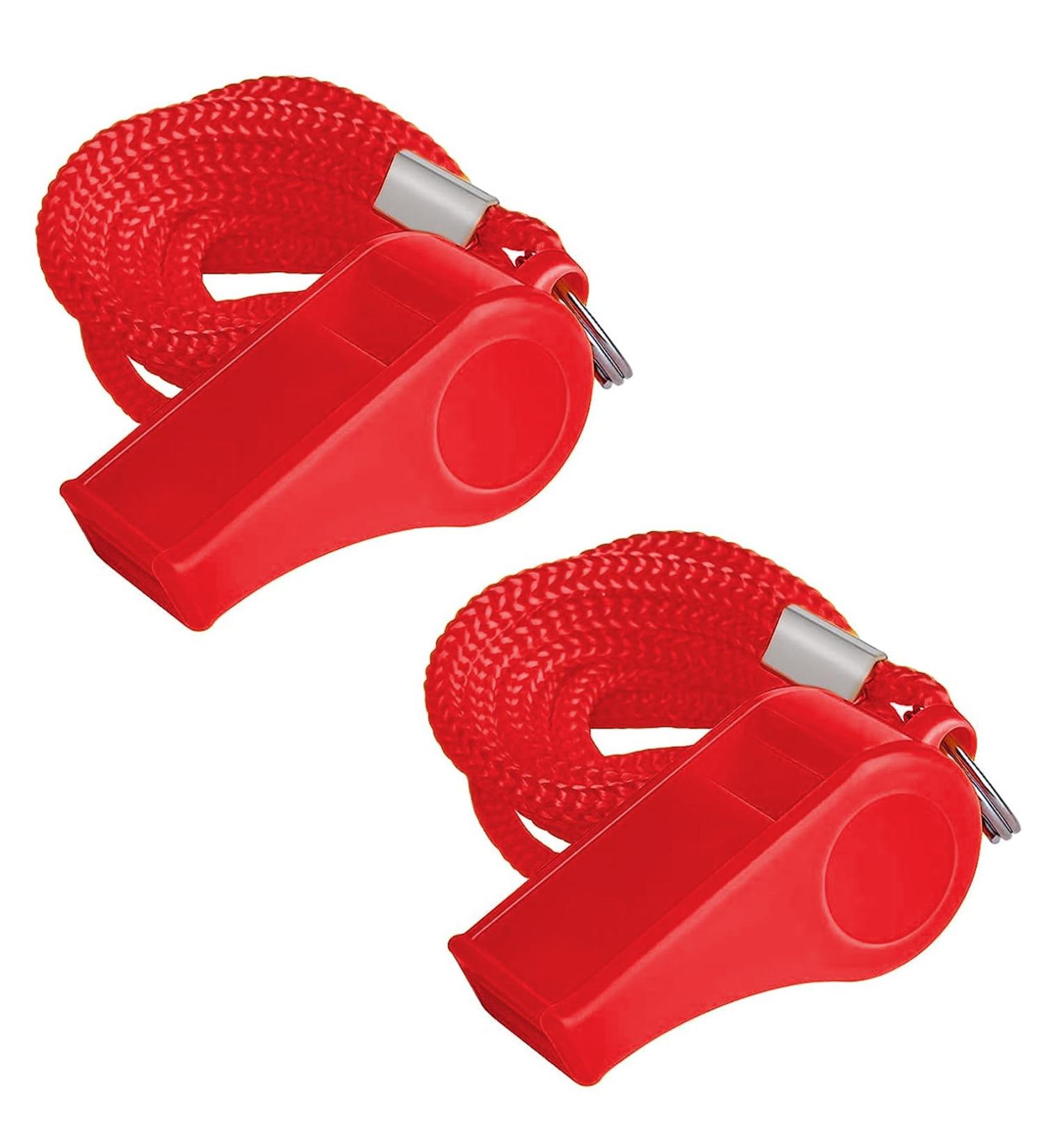Shubeeieumi 2-Piece Sports Whistle Set - Red Plastic Whistles with Lanyard for School Sports Football Kids & Students | Crisp Sound - Buy Online on SooperMarket.com