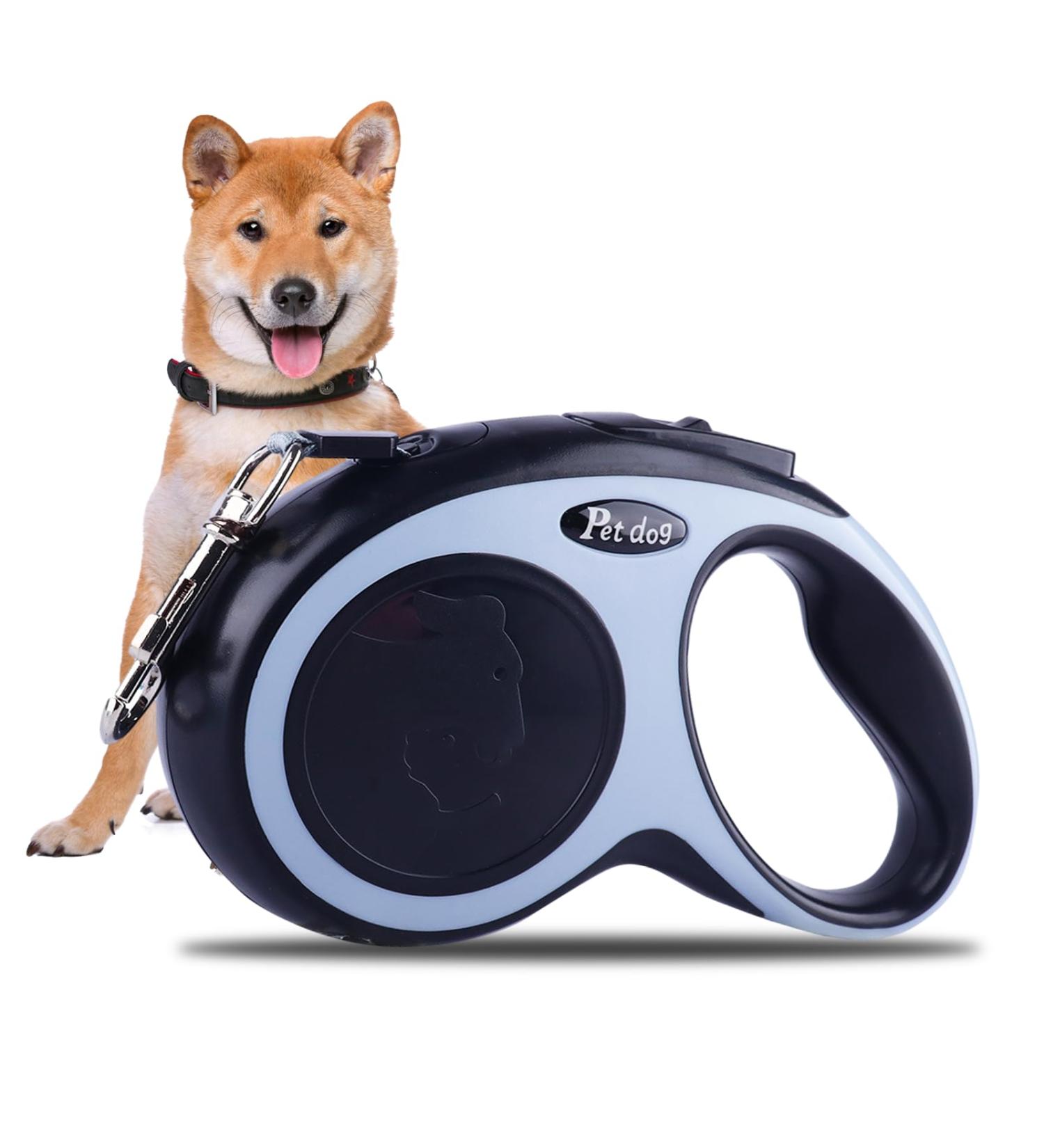 New Classic Retractable Dog Leash for Dogs up to 15kg - Ultra Strong 5m Belt with 360 Guiding & Braking - Black - International Shipping - Buy Online on SooperMarket.com