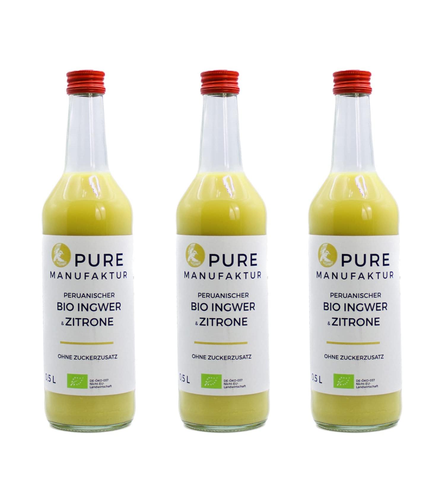 Pure Ginger-high-quality Peruvian organic-ginger with lemon without sugar and artificial additives 100% organic (DE- KO-005) 3x500ml organic ginger-mit lemon 500 ml (3 Pack)