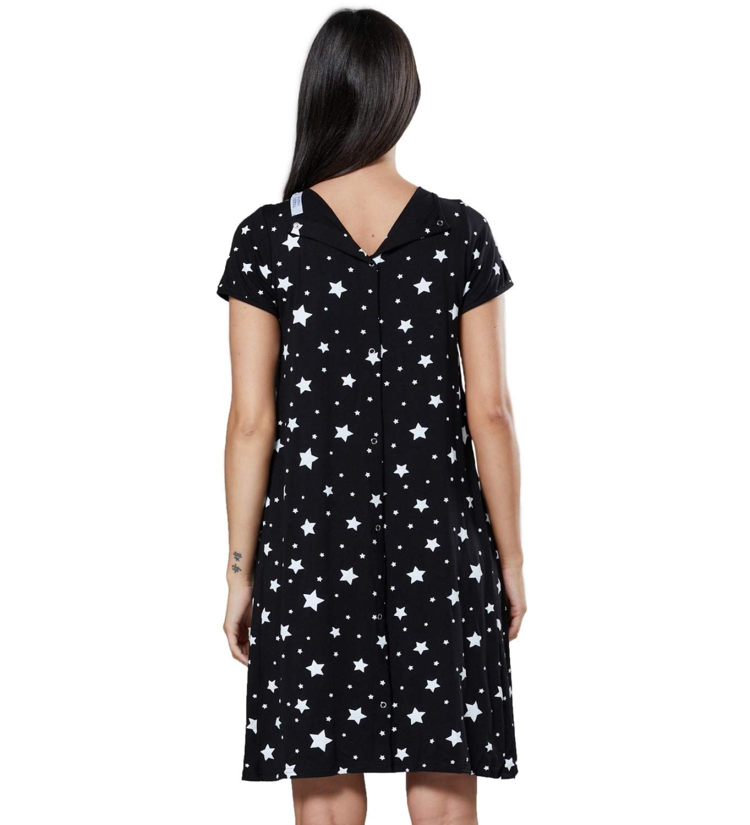 happy mama Labor Delivery Hospital Gown Breastfeeding Maternity - Black With Stars - Buy Online on SooperMarket.com