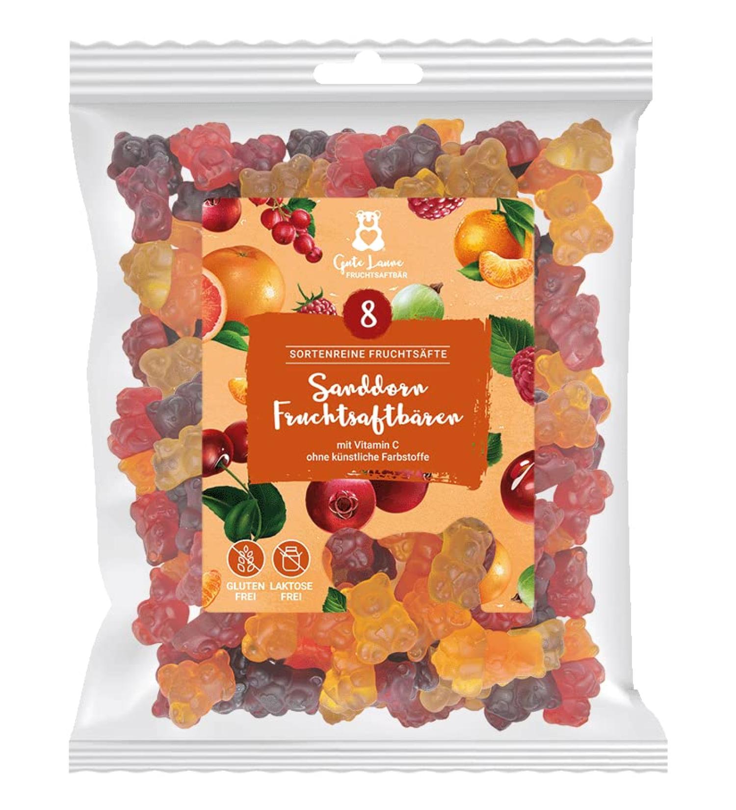 Naschlabor Good Mood Sea Buckthorn Fruit Juice Bear | 20% Pure Juice | Gluten & Lactose-Free | No Artificial Flavors | 100g Pack - Buy Online on SooperMarket.com