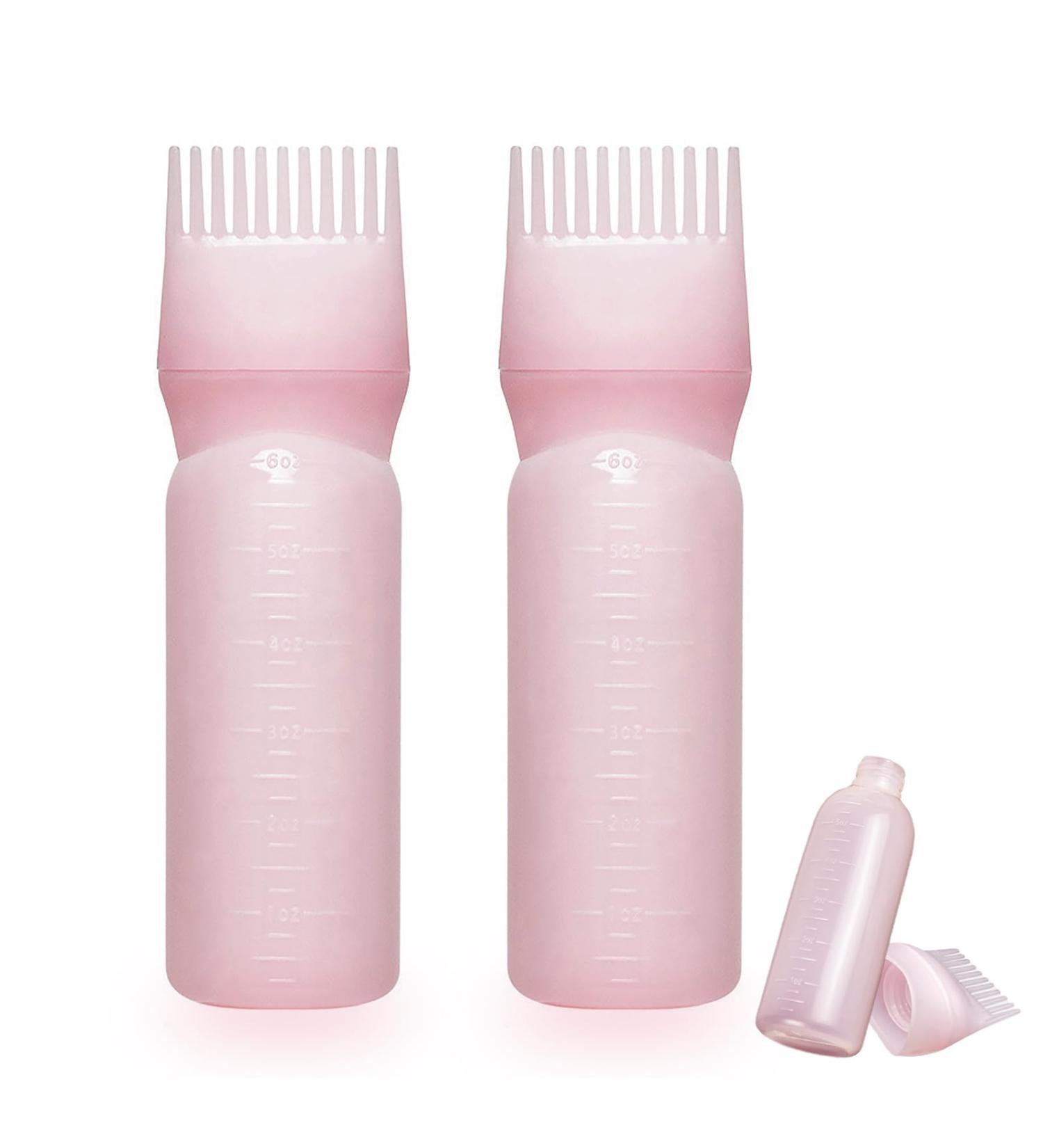 2PCS Hair Oil Applicator Bottles - Root Comb & Dye Brush Squeeze Bottles with Graduated Scale (Pink) - Buy Online on SooperMarket.com