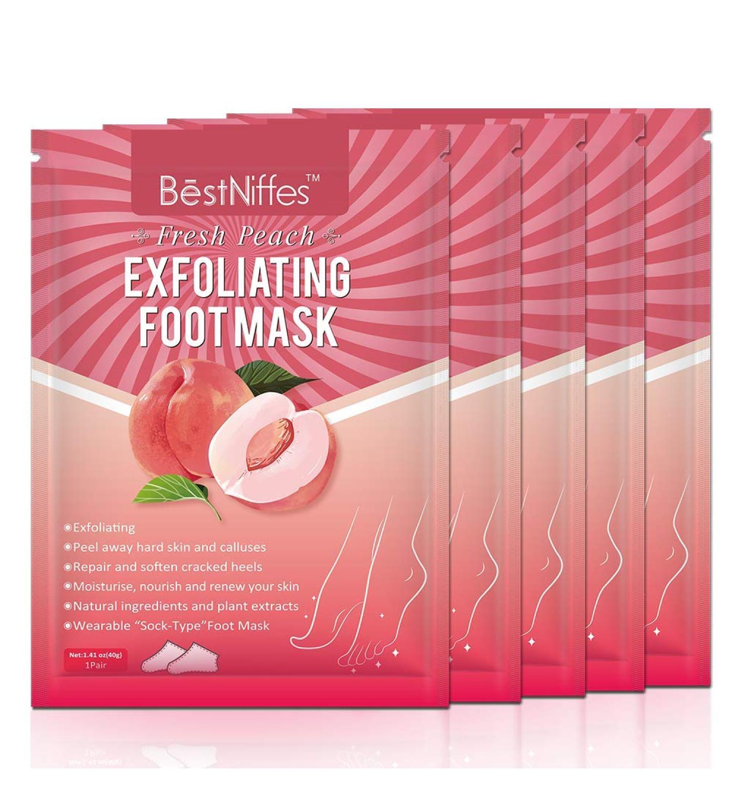 5-Pack Peach Foot Mask for Soft Callus and Dead Skin Removal - Exfoliating Socks for Dry Rough Heels Treatment - Natural Beauty Feet Mask - Buy Online on SooperMarket.com