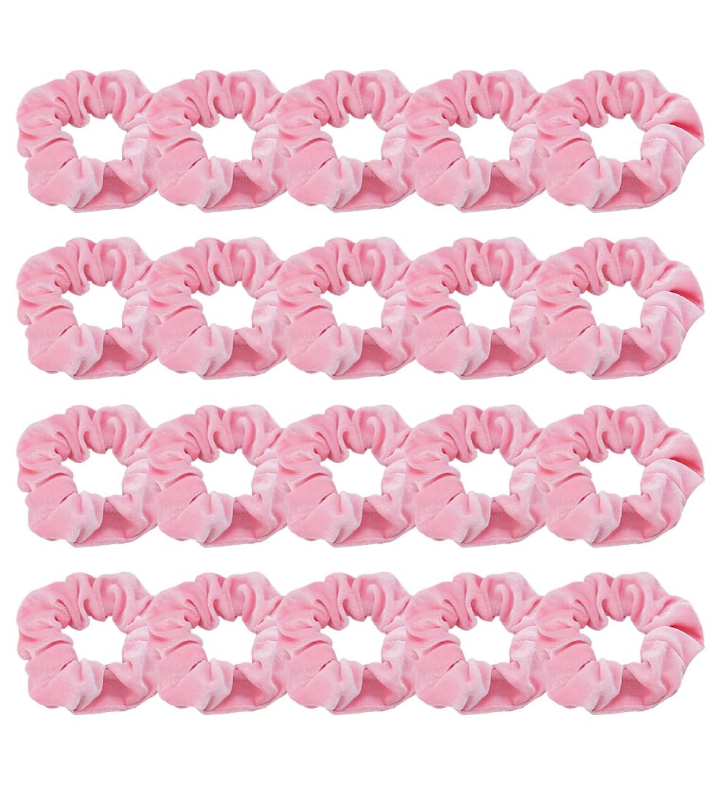 20 Pcs Pink Velvet Hair Scrunchies for Women and Girls - Soft Elastic Bobbles Ropes in Solid Colors - Cute Hair Accessories by Didder - Buy Online on SooperMarket.com