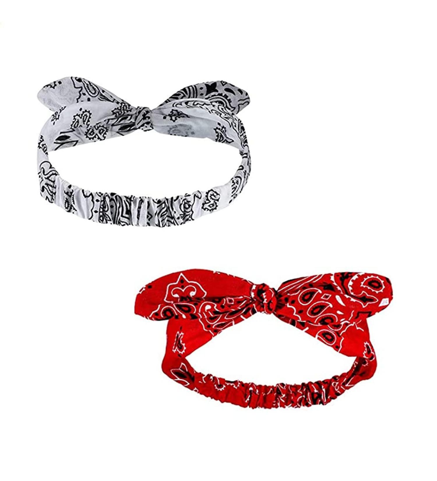 2PCS Red White Paisley Print Bandana Headband Set for Girls and Women - Buy Online on SooperMarket.com