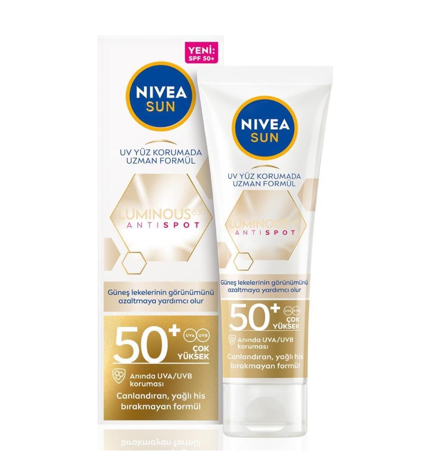 Nivea Sun Anti-Pigment Spots Sunscreen SPF 50+ | Moisturizing Non-Fatty Face Sunscreen | UV Protective Luminous630 | 40ml - Buy Online on SooperMarket.com