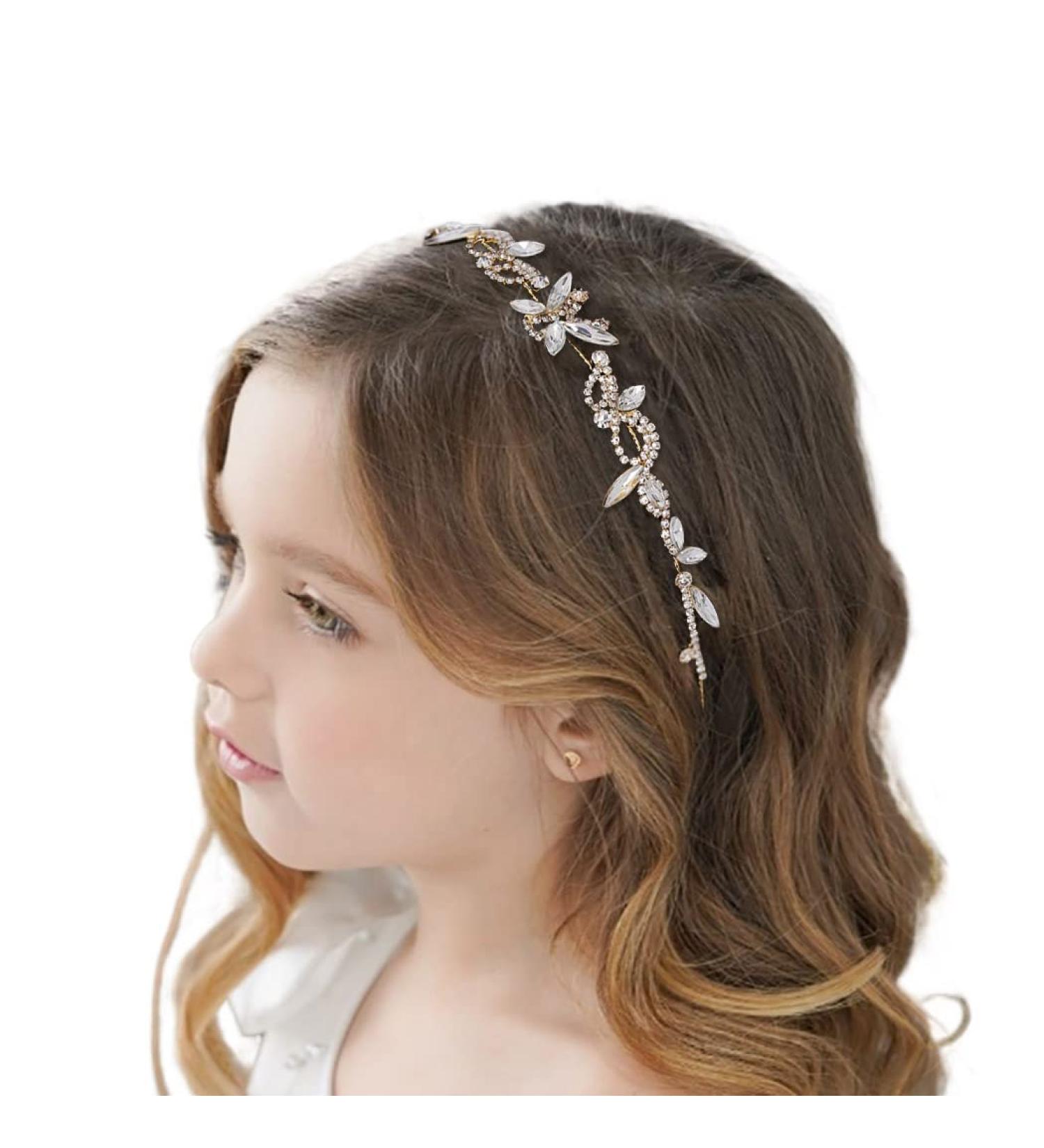 IYOU Flower Girl Headband Gold Crystal Headpiece Communion Wedding Hair Vines Bridal Hair Accessories for Girls - Buy Online on SooperMarket.com
