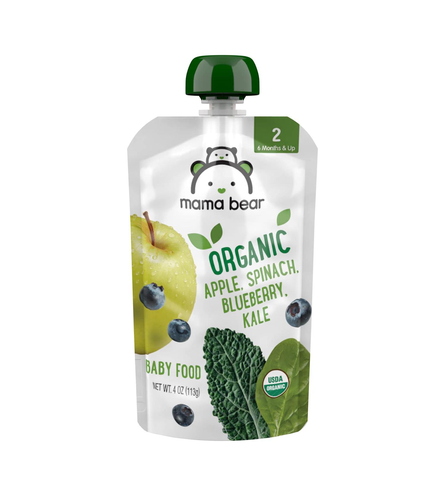 Mama Bear Organic Baby Food Stage 2 Apple Spinach Blueberry Kale 4oz (Pack of 12) - Buy Online on SooperMarket.com