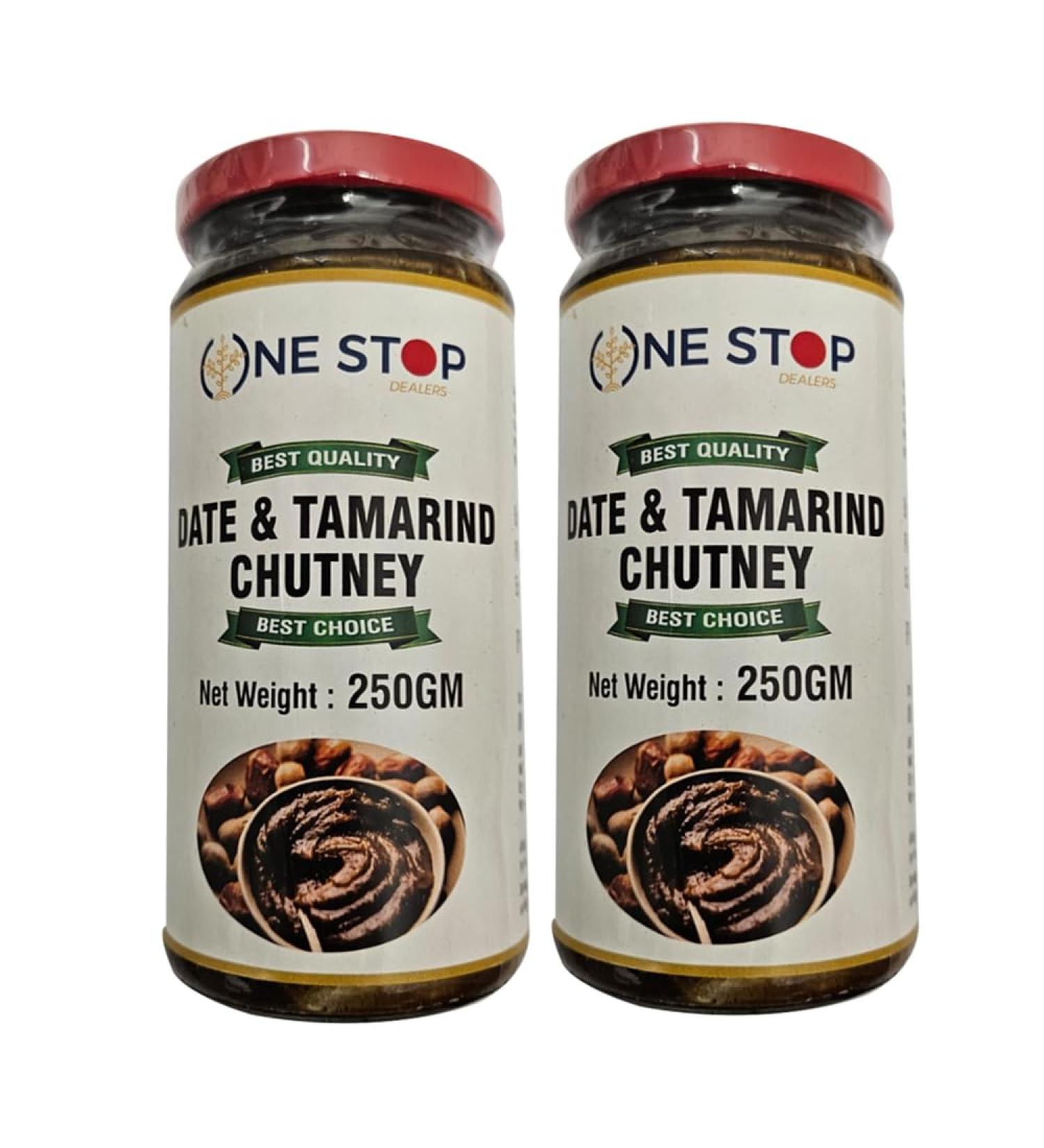 One Stop Dealers Chutney (250 Gram) Dipping Sauce - Compliment with Any Indian Dishes Unique and Pungent Flavour Makes Your Food Tantalizing (Pack of 2 Chutney Date & Tamarind) Chutney Date & Tamarind Pack of 2